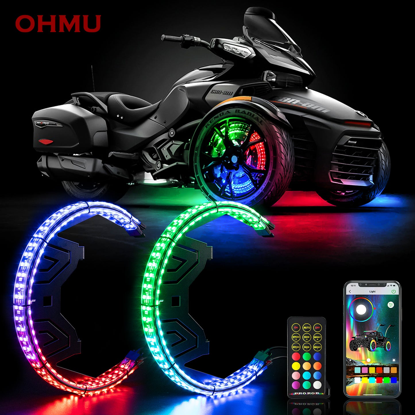 3-Wheel Motorcycle LED Flows Chasings Wheel Ring Lights for Spyder 2010-2020