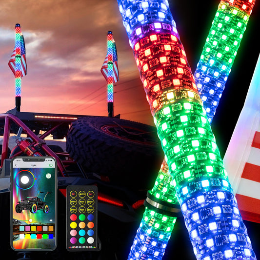 2FT/3FT Pair of RGB Chasing Fat Whips Lights with Bluetooth and Remote - OHMU