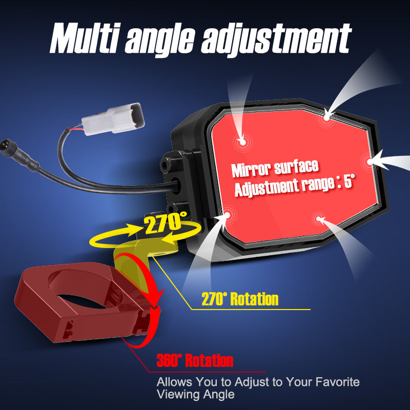 Upgraded Side Mirror Light for ATV UTV fit 1.5-2.5 inch roll cage - OHMU