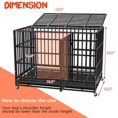 Escape Proof Dog Cage Kennel with Lockable Wheels with Removable Tray - OHMU