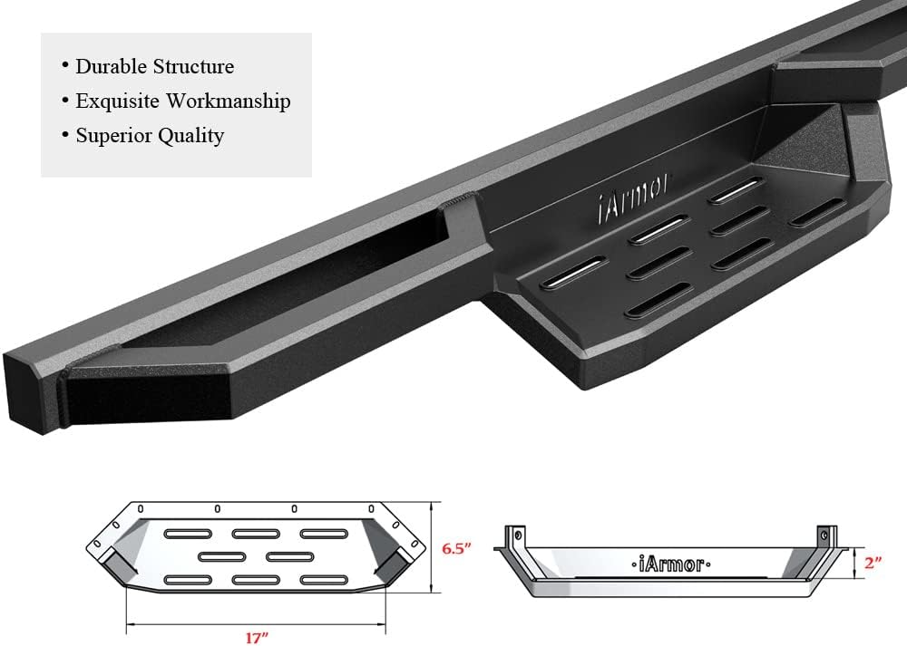 APS 304 Stainless Steel 6.5in Nerf Bars Pocket Steps Square Tube Rocker Guards Compatible with Chevy Silverado GMC Sierra Crew Cab 19-25