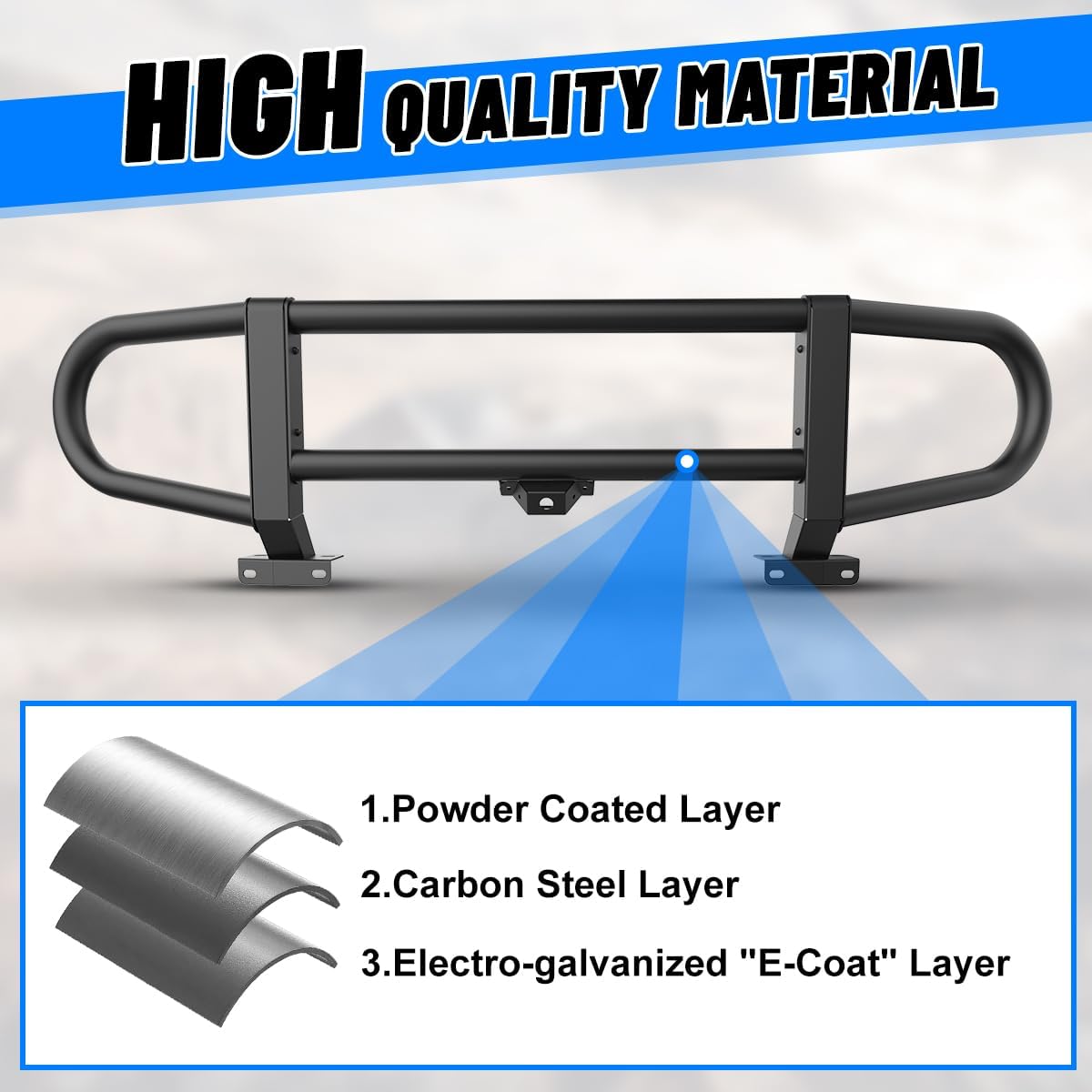 Front Bumper Bull Bar For Ford Bronco 2025 2024 2023 2022 2021 (Not fit Bronco Sports Version),Steel Bull bar bumper guard Off Road Grill Guard Black For Bronco Accessories (Bull Bar, 3D)