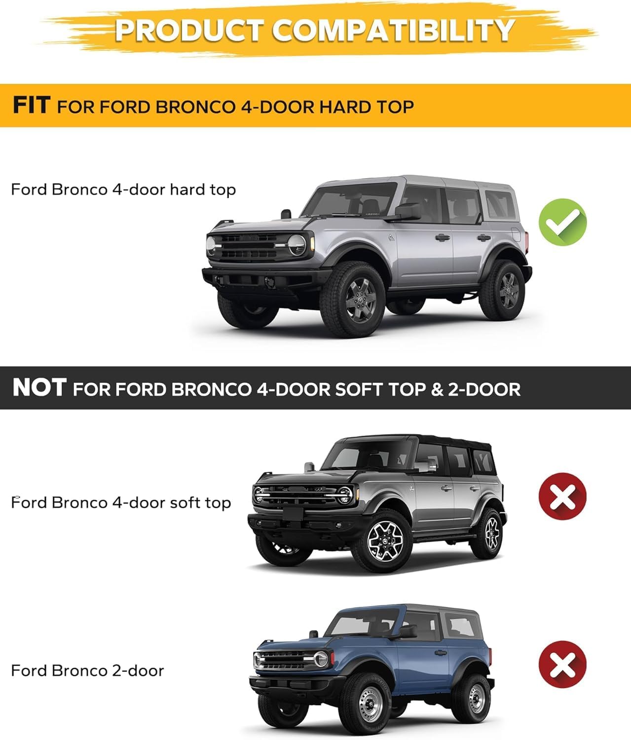Half Roof Rack Fit for 2021-2025 Ford Bronco 4-Door Hardtop Roof Rails Luggage Cross Bars