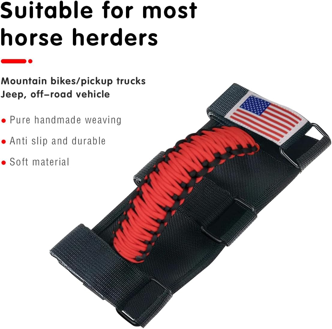 2-PCS Roll Bar Grab Handles - Oxford Cloth & Metal Buckle for Jeep (Red)