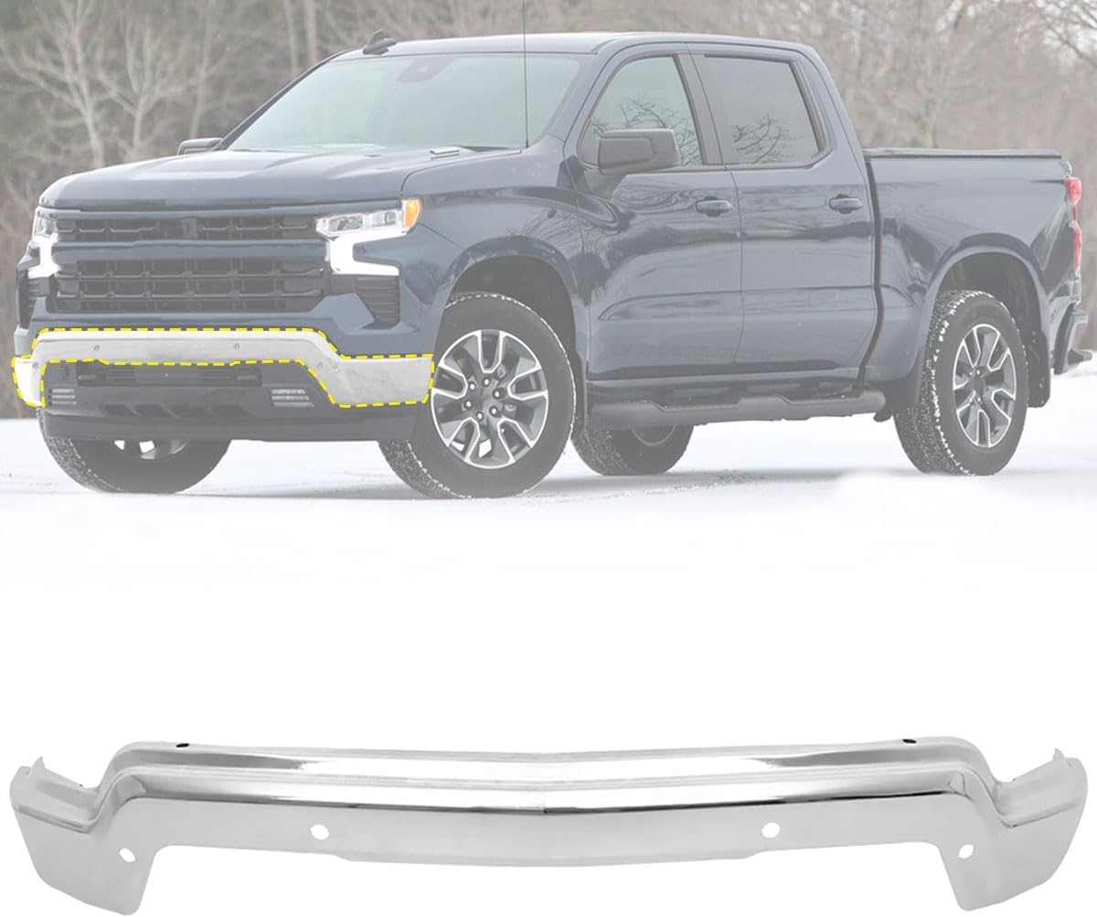 KPJYATUO Chrome Front Bumper Face Bar Compatible with 2022 2023 2024 Silverado 1500hd Chrome Iron Front Bumper W/Sensor Holes