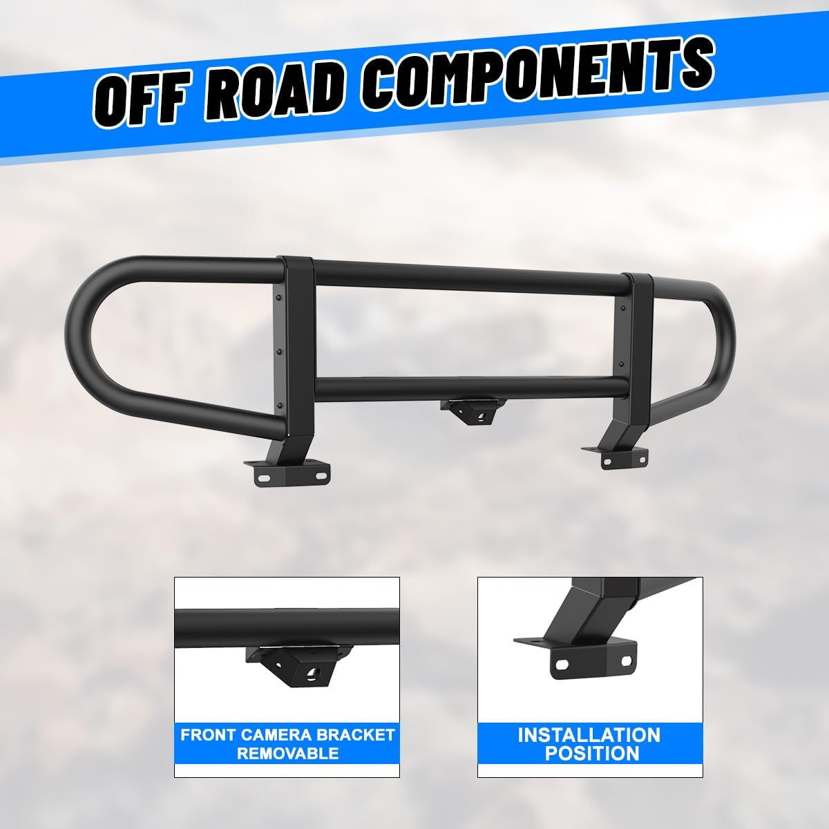 Front Bumper Bull Bar For Ford Bronco 2025 2024 2023 2022 2021 (Not fit Bronco Sports Version),Steel Bull bar bumper guard Off Road Grill Guard Black For Bronco Accessories (Bull Bar, 3D)