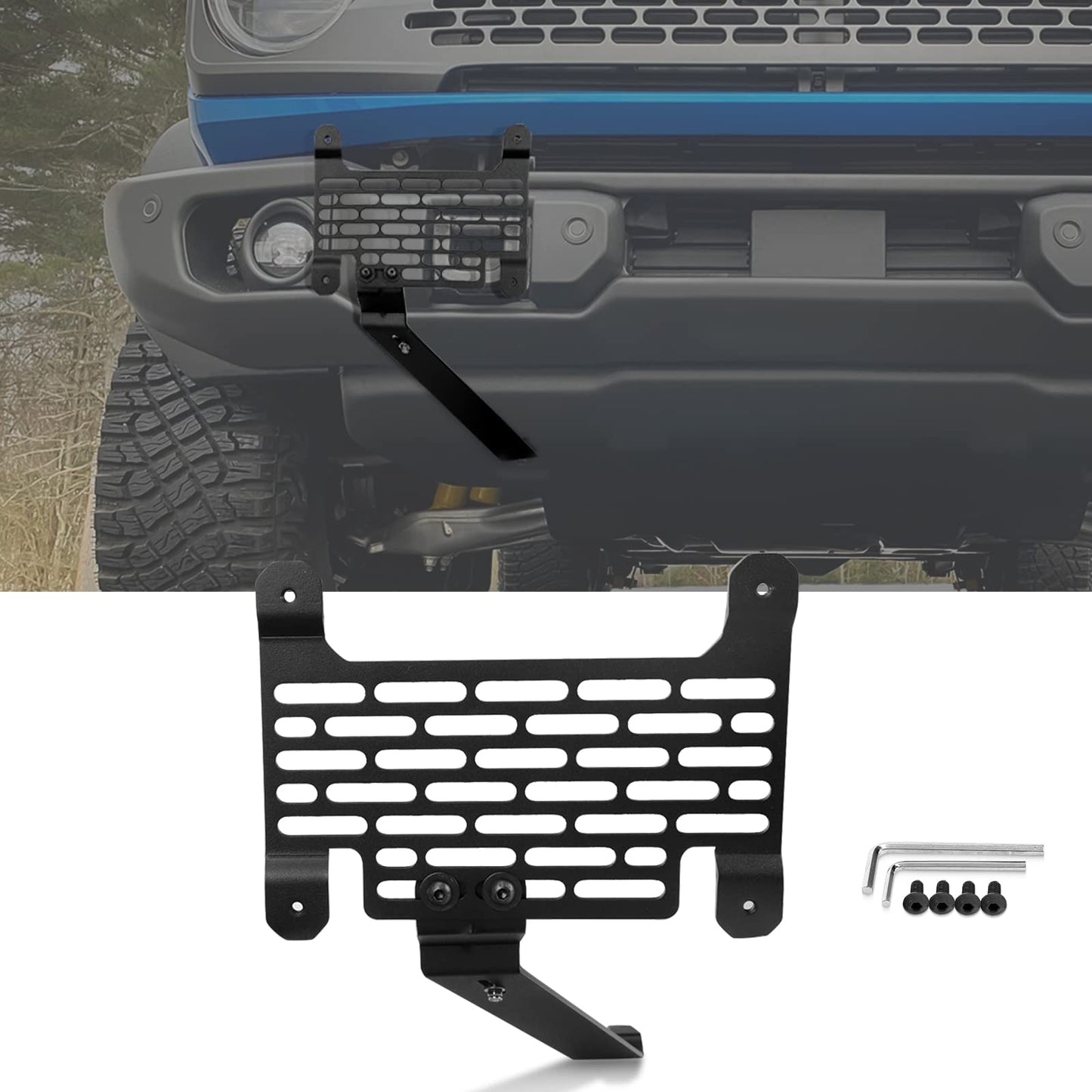 Bronco License Plate Holder 2021-2024, Front Plate Frame for Modular Steel Bumper Compatible with Bronco Accessories 2024-2021 6th Gen. Durable and Stylish License Plate Mount