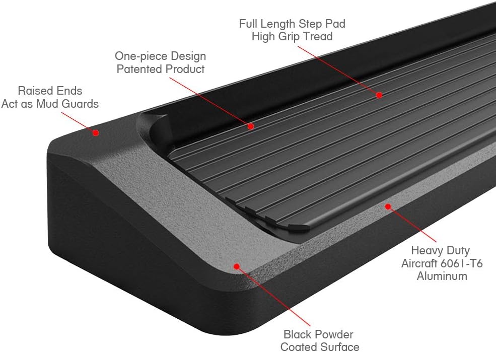 APS Running Boards 6in Black Compatible with Chevy Silverado GMC Sierra Crew Cab 19-25