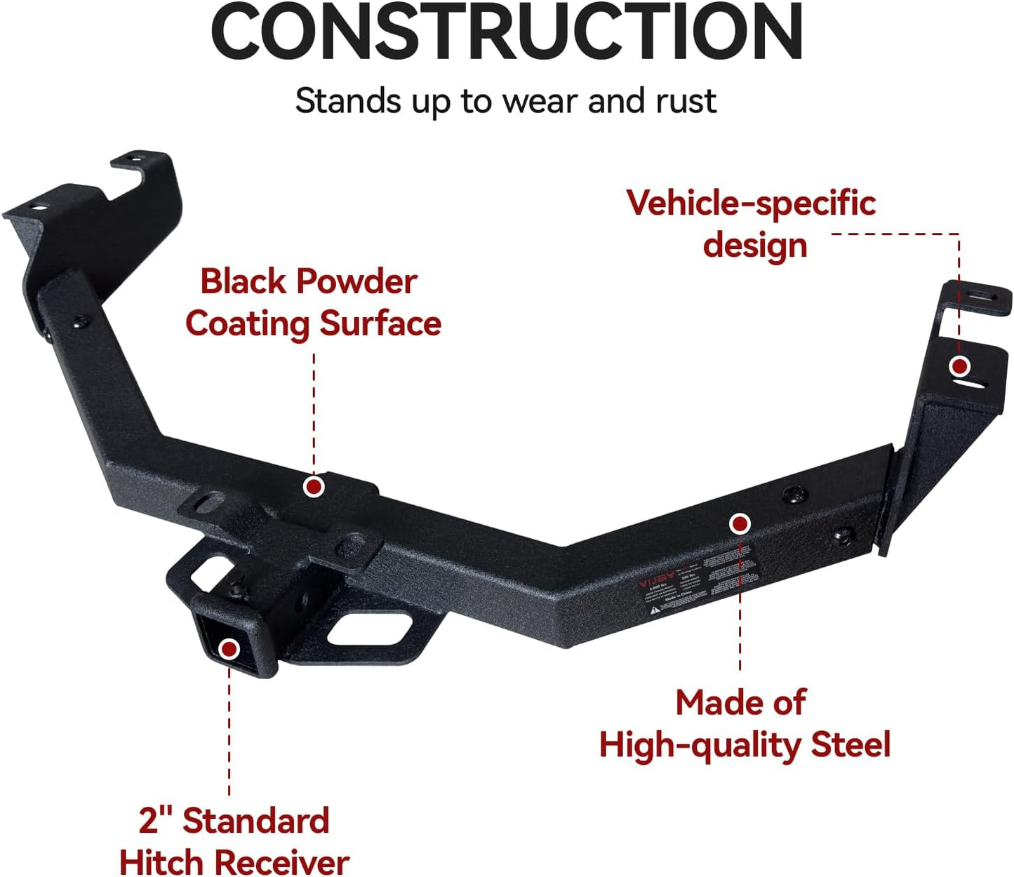 Trailer Hitch Black Steel Compatible with 99 00 01 02 03 04 05 06 07 08 09 10 11 12 13 Chevrolet Silverado 1500 2500 3500 and GMC Sierra 1500 2500 3500 w/2” Hitch Receiver