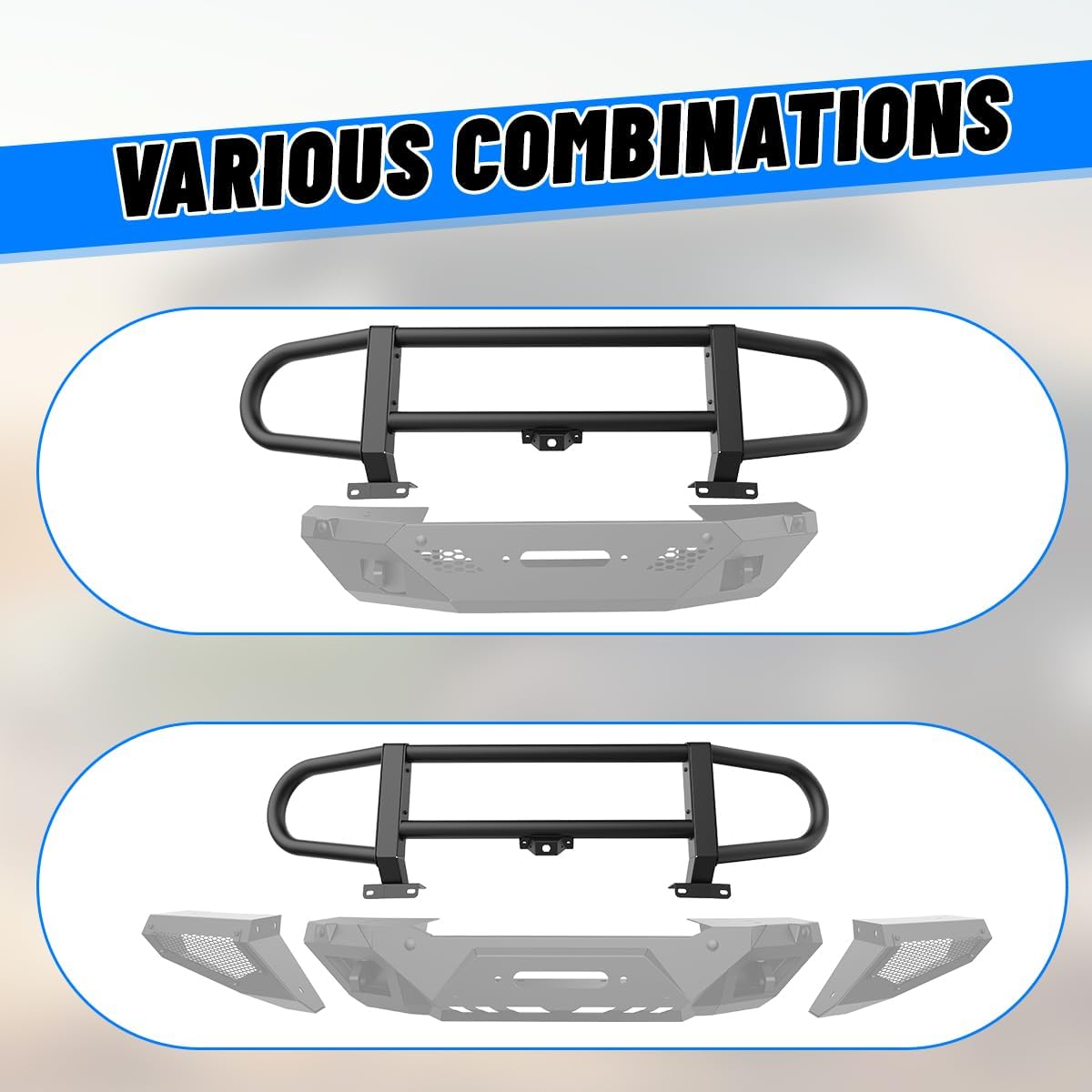 Front Bumper Bull Bar For Ford Bronco 2025 2024 2023 2022 2021 (Not fit Bronco Sports Version),Steel Bull bar bumper guard Off Road Grill Guard Black For Bronco Accessories (Bull Bar, 3D)
