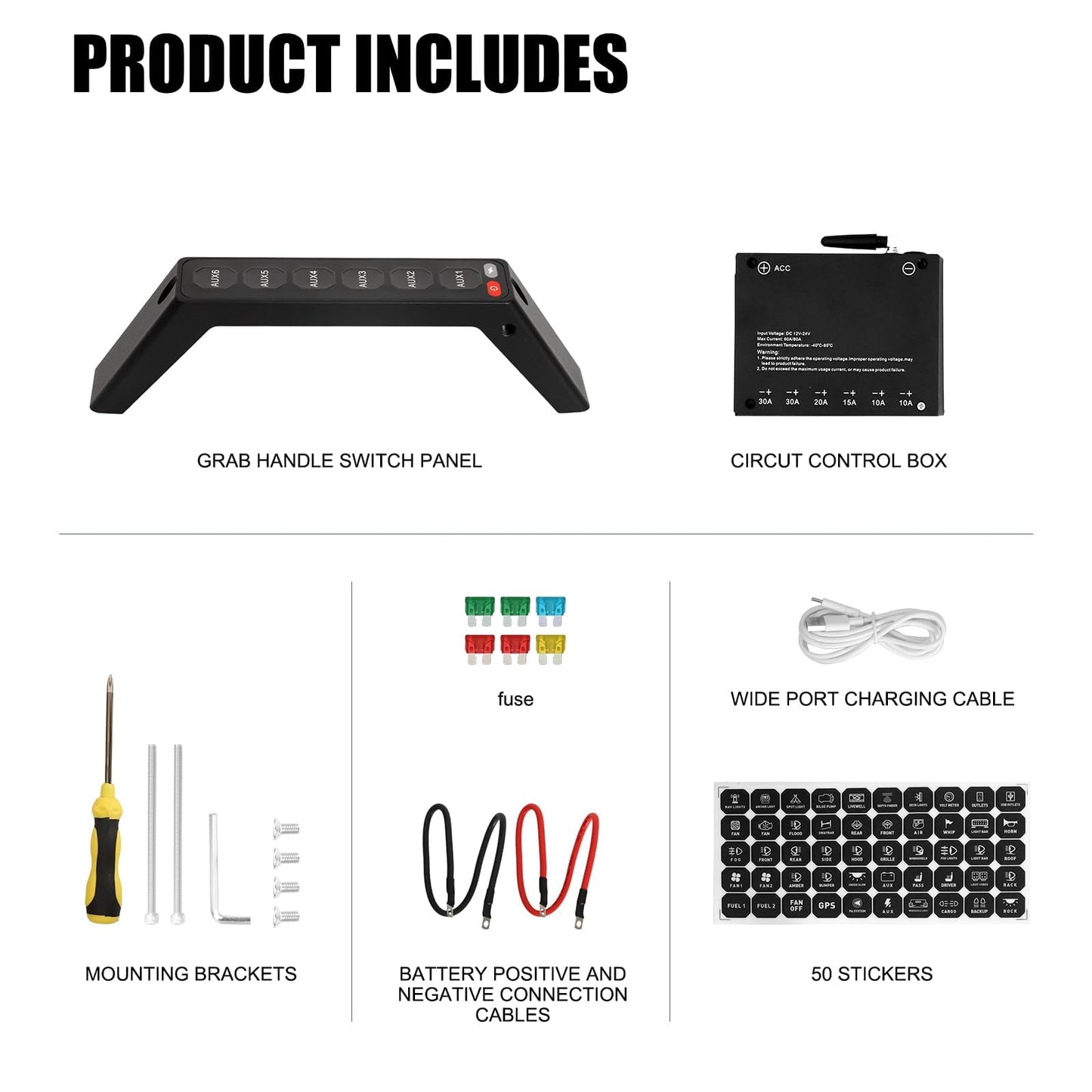 JL Gladiator Grab Handle Switch Panel, Aluminum, 6-Gang, Strobe Mode