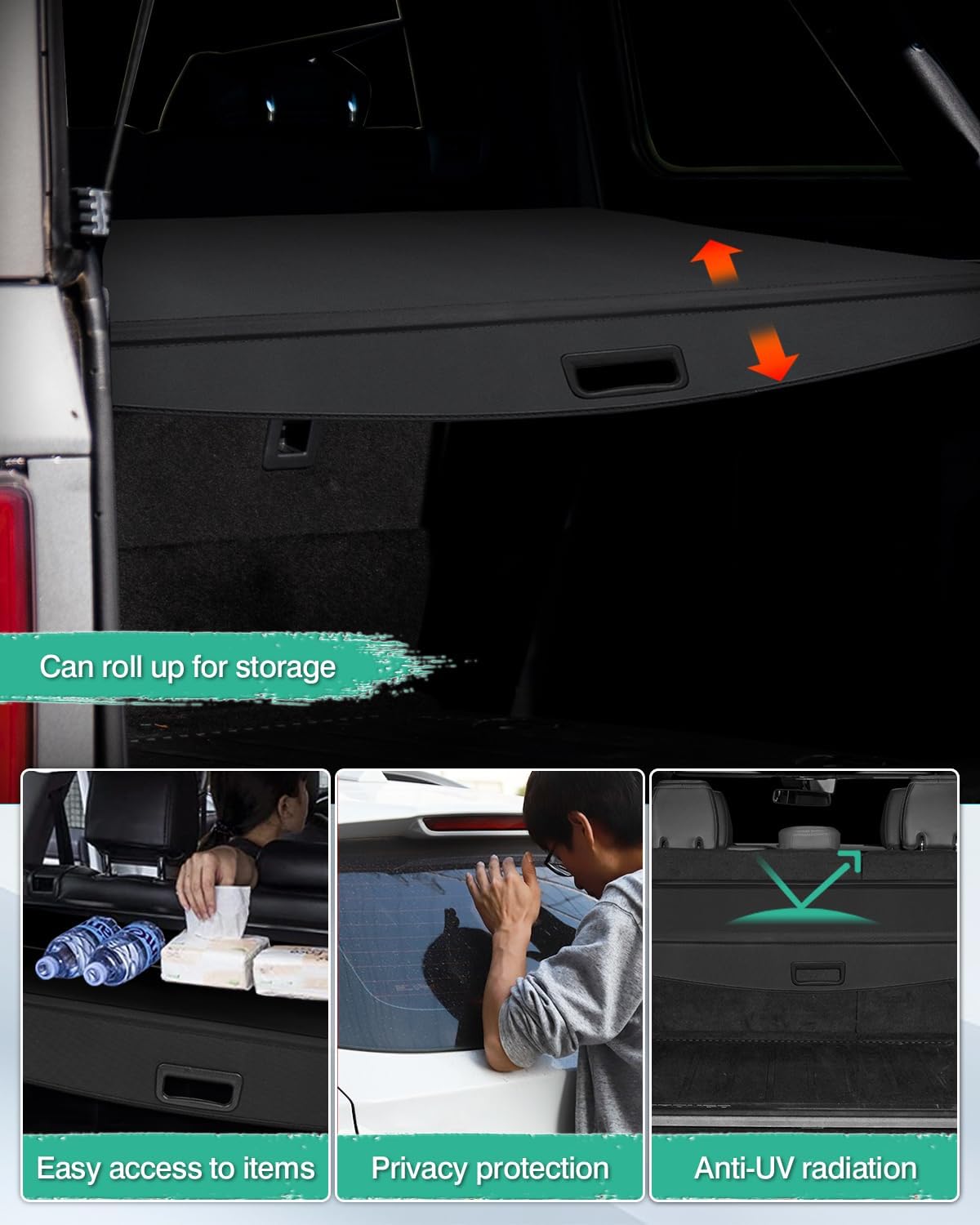 Powerty Cargo Cover for Ford Bronco 4-Door Soft Hard TOP 2021-2024 2025 Accessories Trunk Cover Retractable Trunk Cover Security Shielding Shade Punch-Free (Not for Bronco Sport)