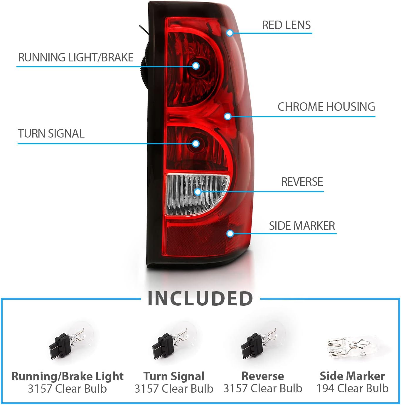 Replacement OE Style Taillights Rear Brake Lamp with Bulb and Harness Set For 2003-2006 Chevy Silverado