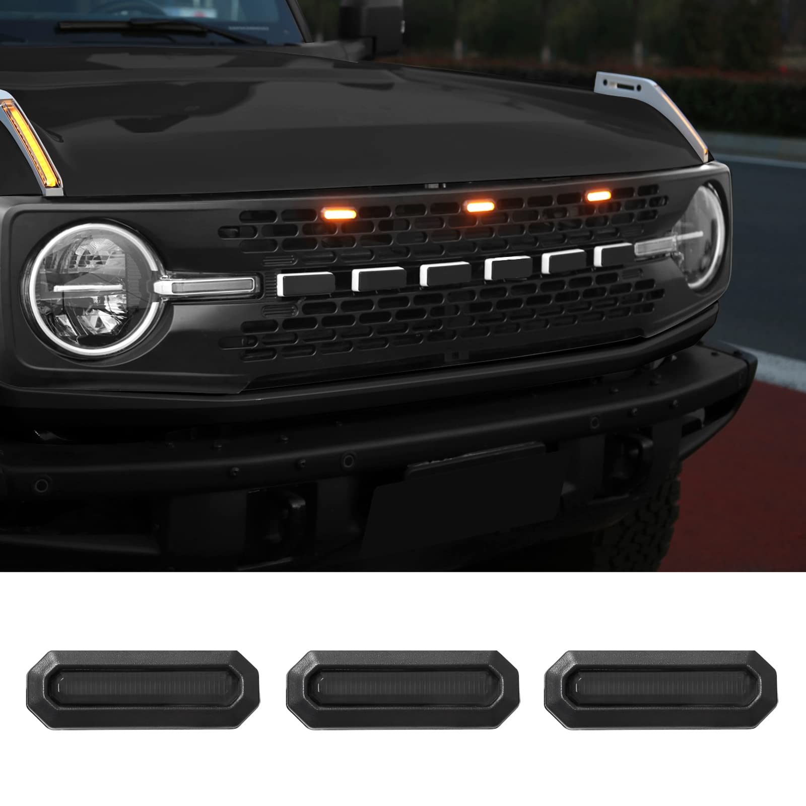Mabett 5PCS LED Grille Lights for Ford Bronco Accessories 2021 2022 2023 2024 2025 2/4-Door fit Badlands Wildtrak & Everglades