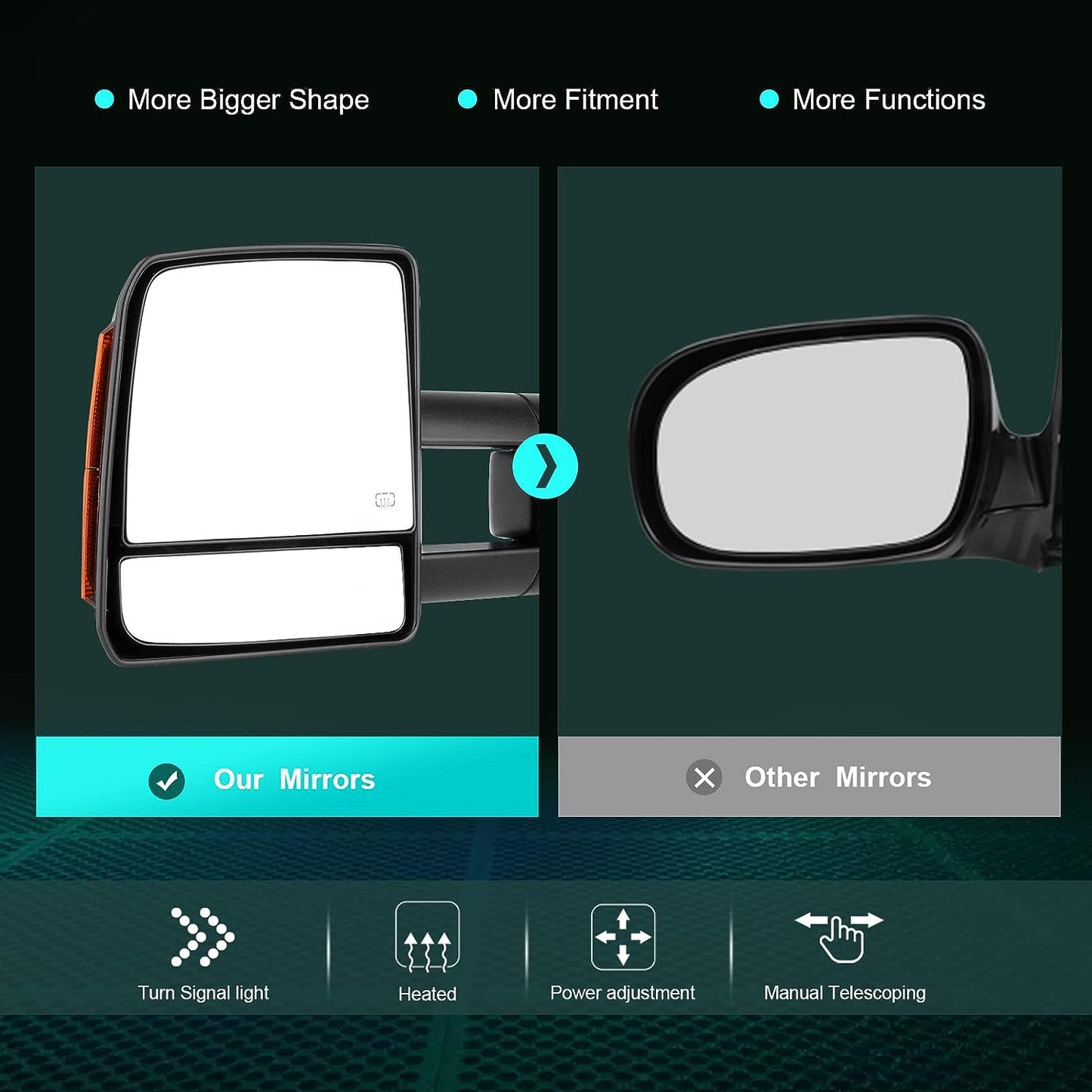 Towing Mirrors Black Rear View Mirrors fit 2007-2016 Toyota for Tundra Truck