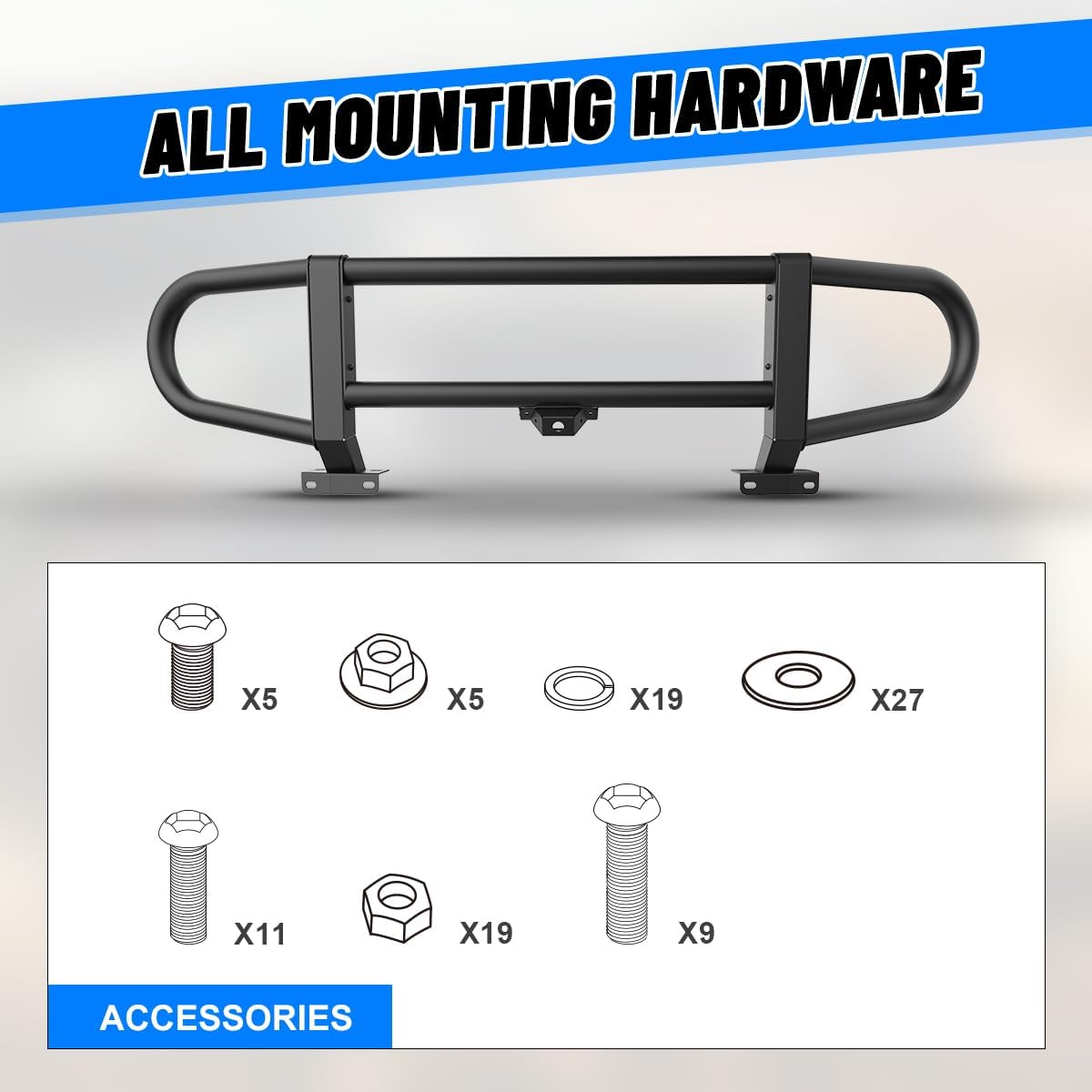 Front Bumper Bull Bar For Ford Bronco 2025 2024 2023 2022 2021 (Not fit Bronco Sports Version),Steel Bull bar bumper guard Off Road Grill Guard Black For Bronco Accessories (Bull Bar, 3D)