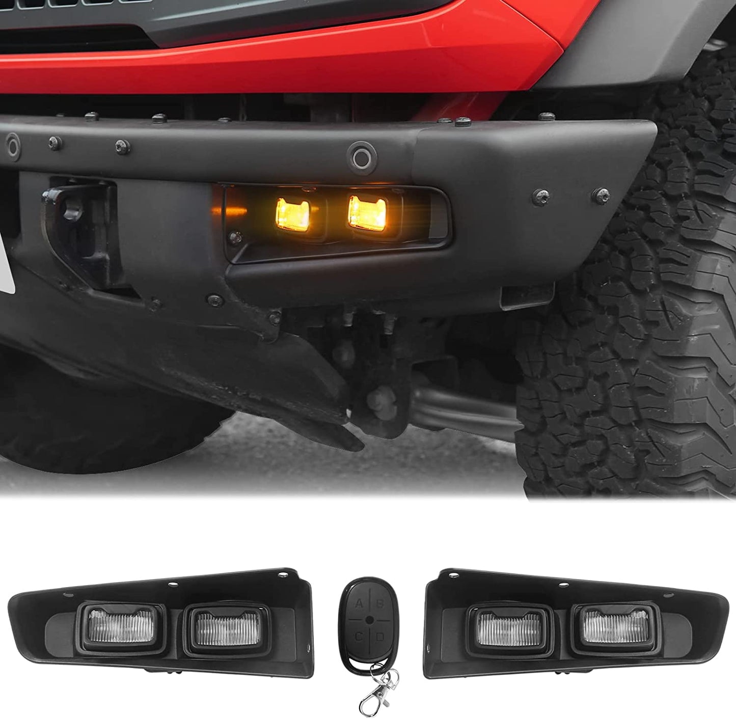 Upgraded Raptor Style Fog Light Assemblies for Ford Bronco Fit Bronco Switches 2021 2022 2023 With Remote Wiring Harness