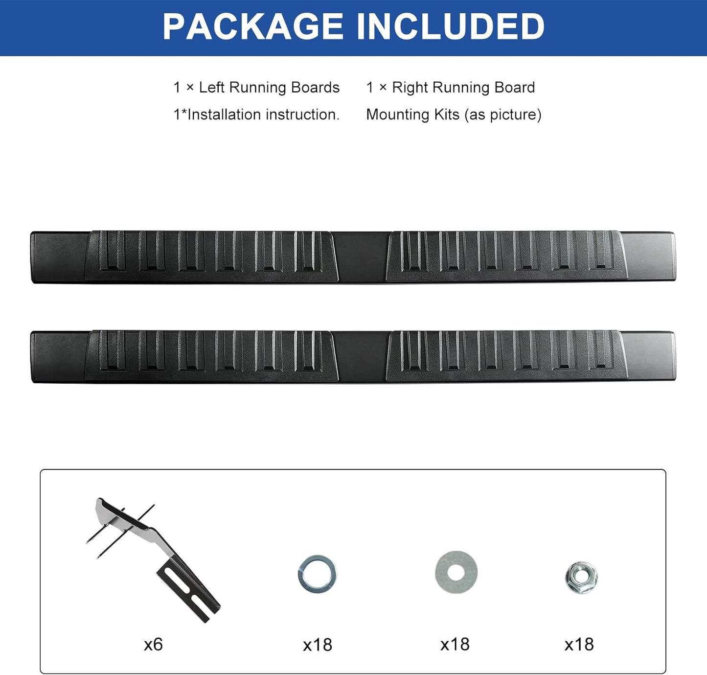 6.5 Inches Running Boards for 2015-2024 Ford F-150 F-250 F-350 Super Duty Crew Cab 4-Door - OHMU