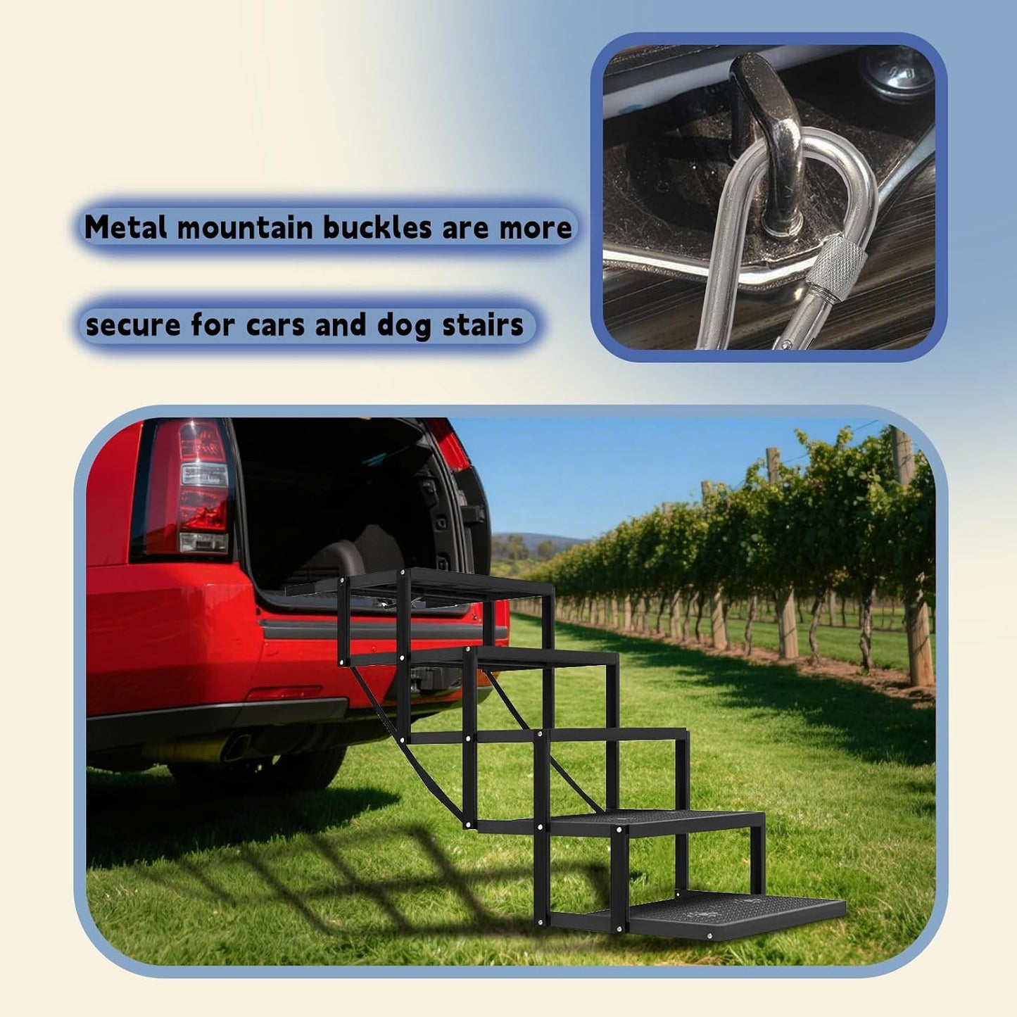 5-Step Dog Car Stairs - Upgraded Load Capacity for Large Dogs, Sturdy Portable Design