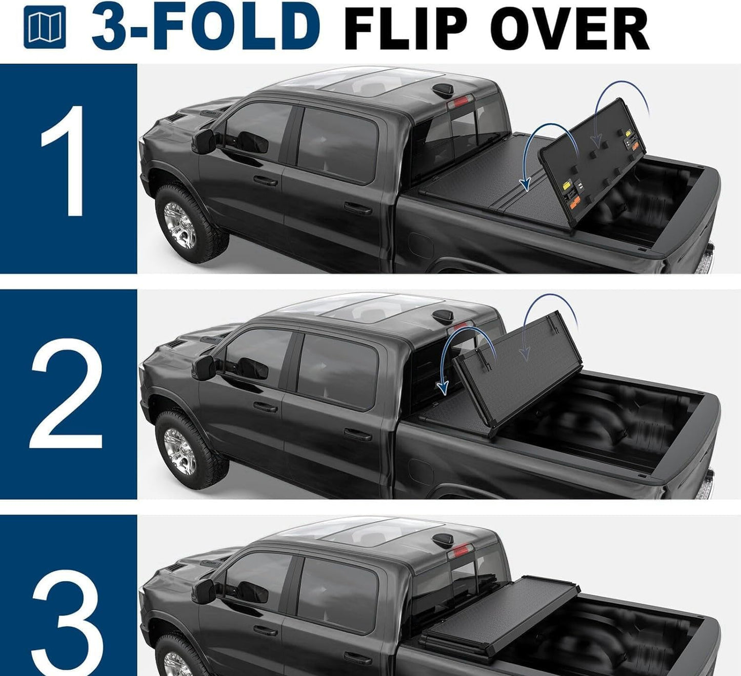 4.5ft Hard Tri-Fold Tonneau Cover for 2022-2026 Ford Maverick Styleside (54.4") - w/LED Light