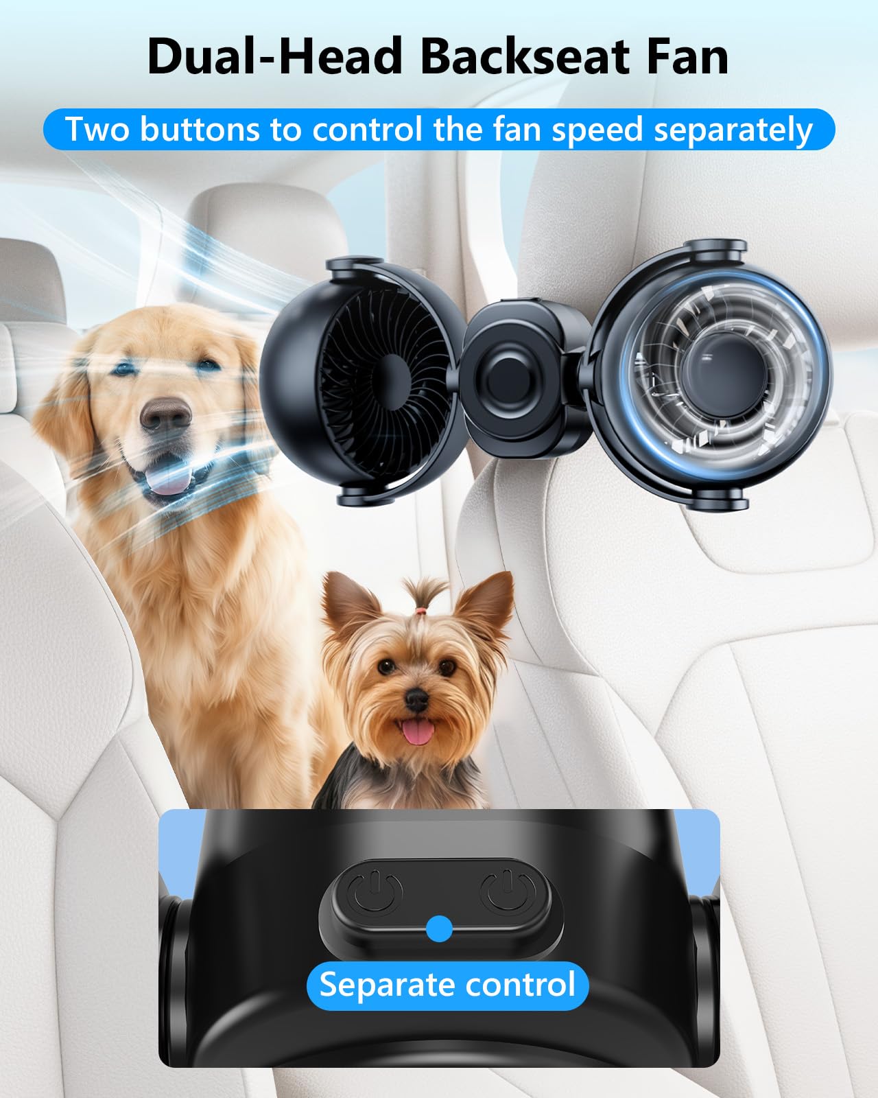 Backseat Car Fan with Magsafe Holder, 3 Speeds, Rechargeable