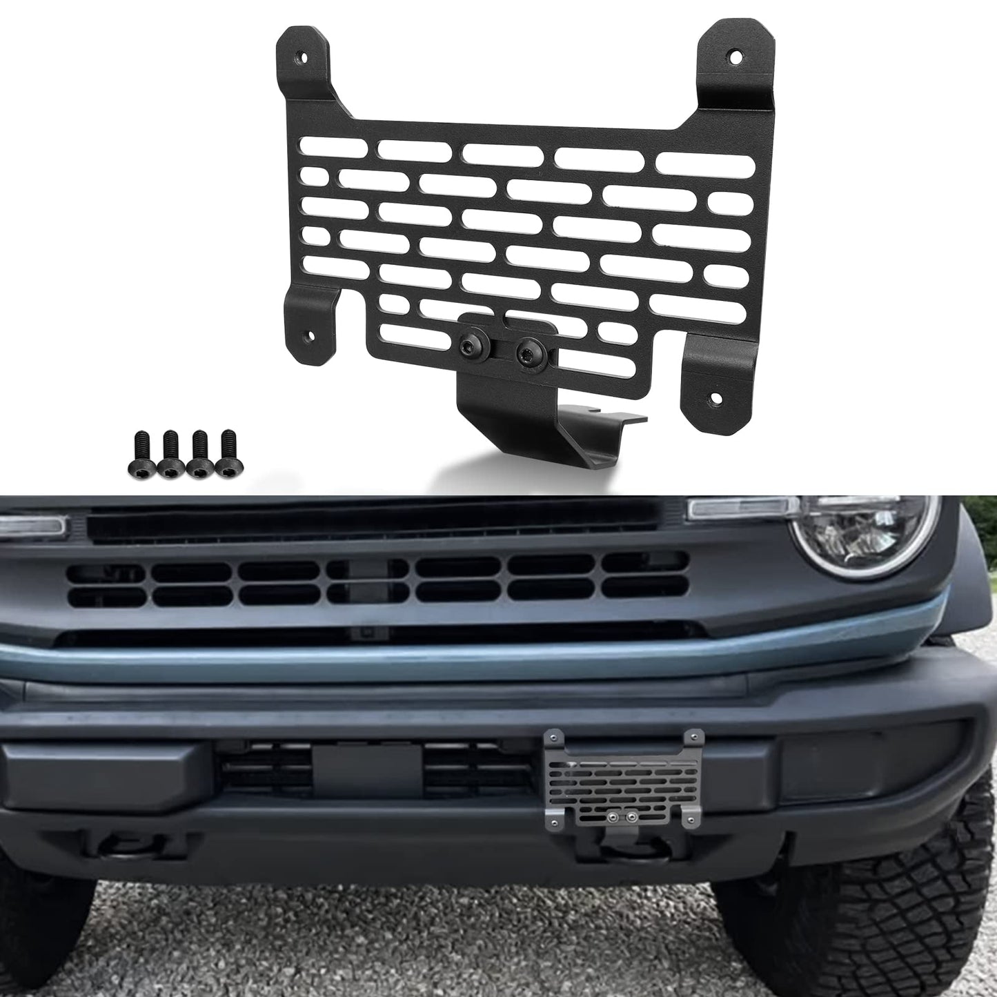Bronco License Plate Holder 2021-2024, Front Plate Frame for Modular Steel Bumper Compatible with Bronco Accessories 2024-2021 6th Gen. Durable and Stylish License Plate Mount