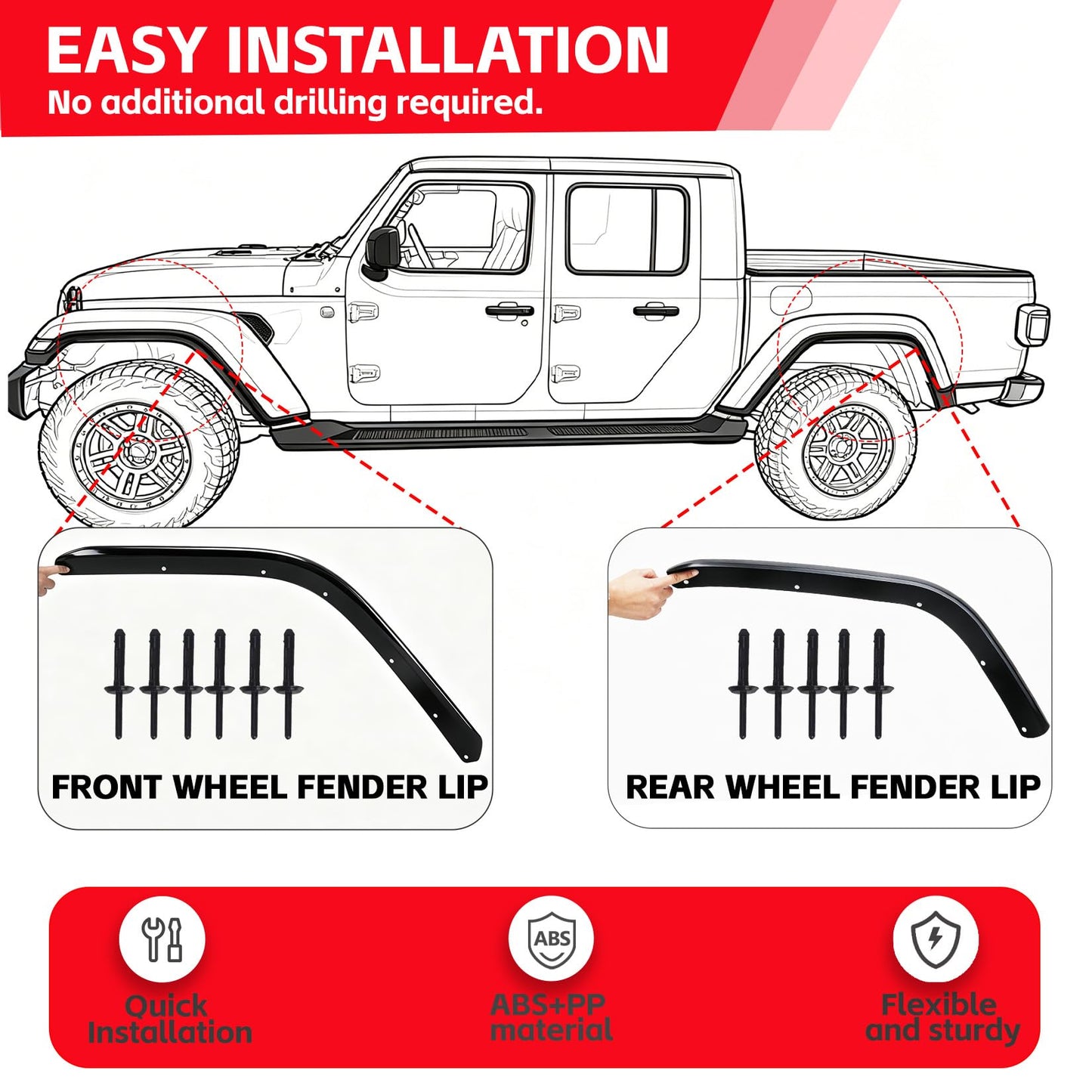 Jeep Wrangler JL/JLU Wide Flat Fender Flares (4-Piece)