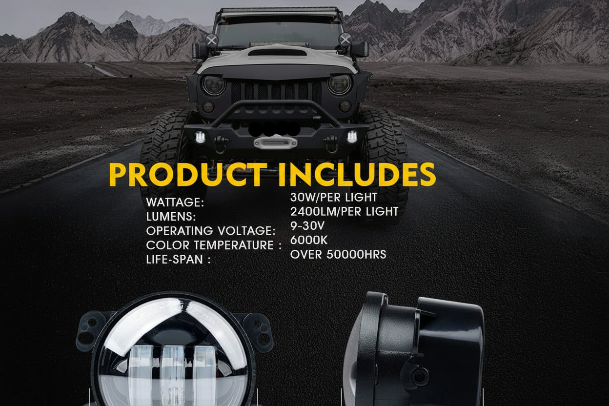 DOT Approved 4" 60W LED Fog Lights for 2007-2018 Jeep Wrangler JK