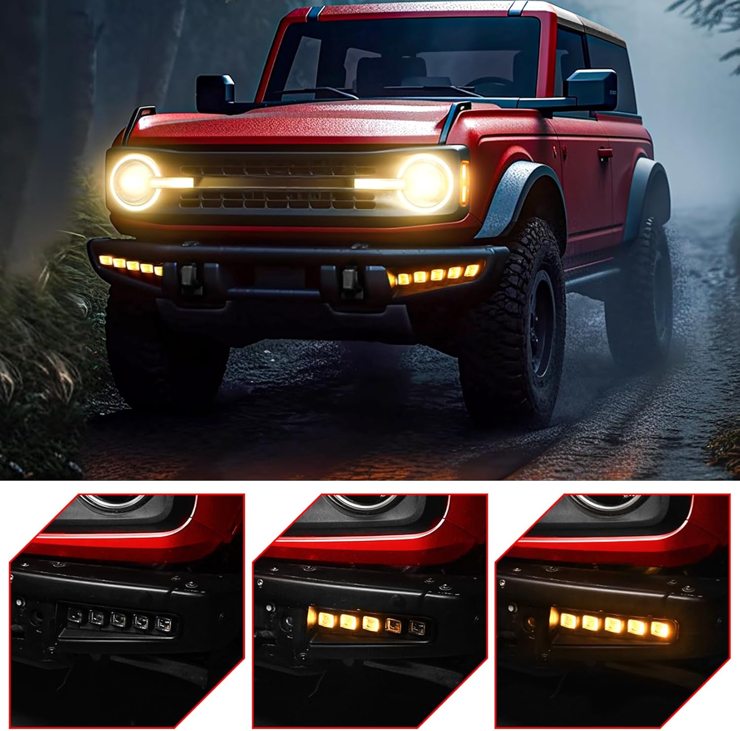 Fog Lights Assemblies Compatible with Ford Bronco 2024 2023 2022 2021 Accessories,White Amber Modular Bumper Fog Lights Kit for Bronco 2/4-Door,Front Bumper Daytime Running Lights Accessories