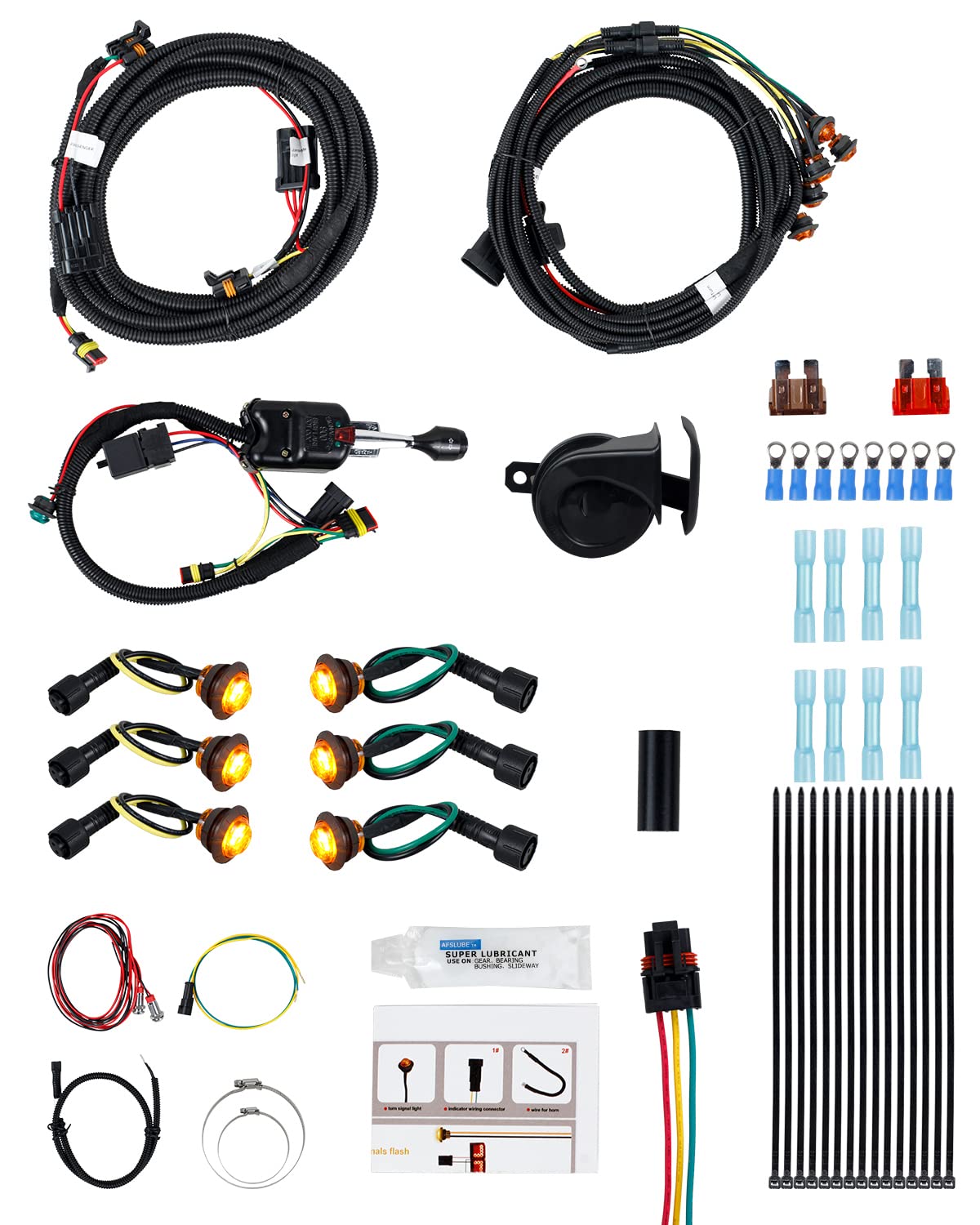 Universal UTV ATV Plug and Play Street Legal Turn Signal Kit with Harness, Column Switch, Horn, LED Blinkers - OHMU