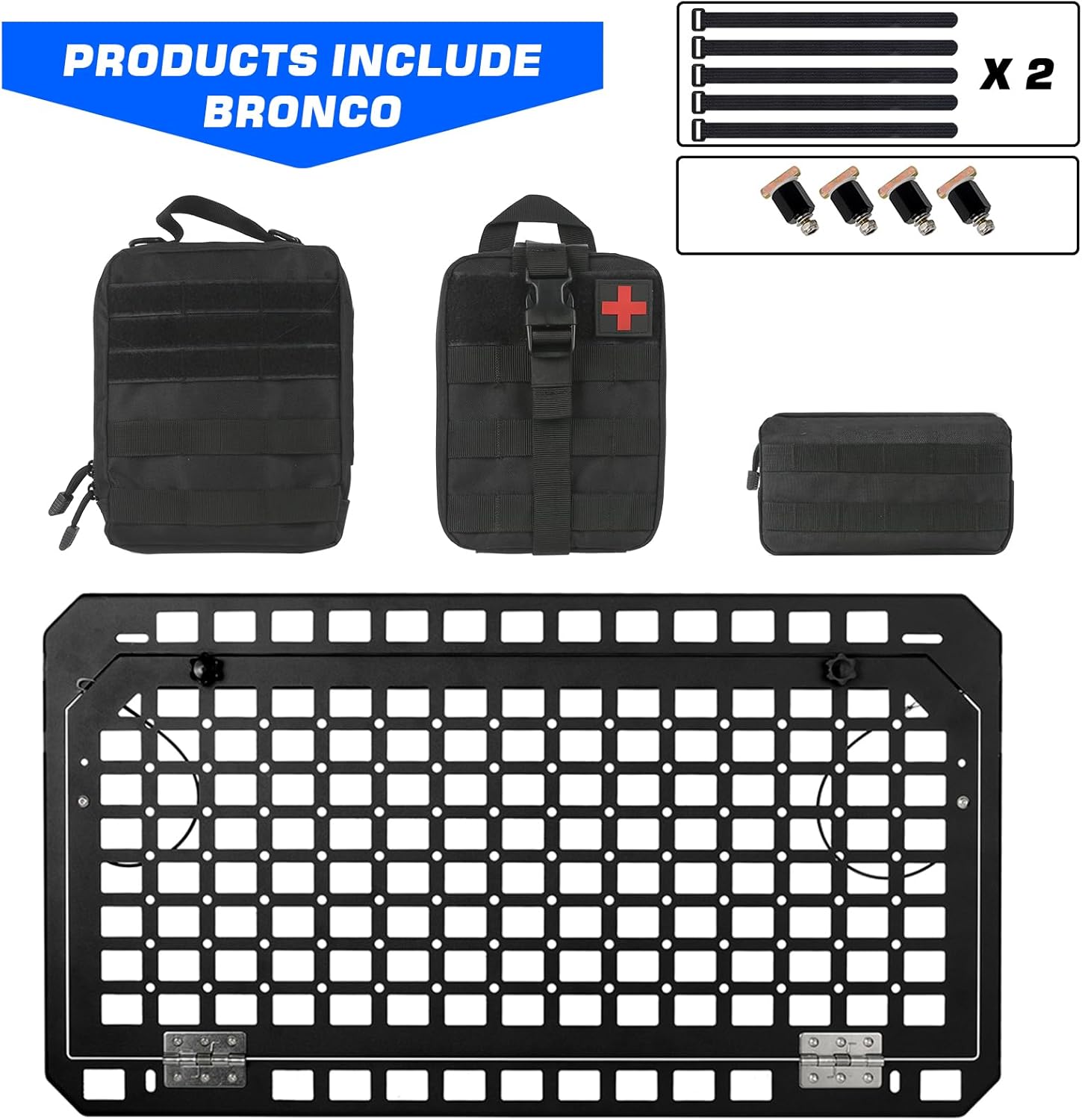 for Ford Bronco 2021-2024 Tailgate Table Rear Foldable Storage Cargo Rack with 3 Storage Bags Storage Shelf Molle Panel(Not fit Bronco Sport)