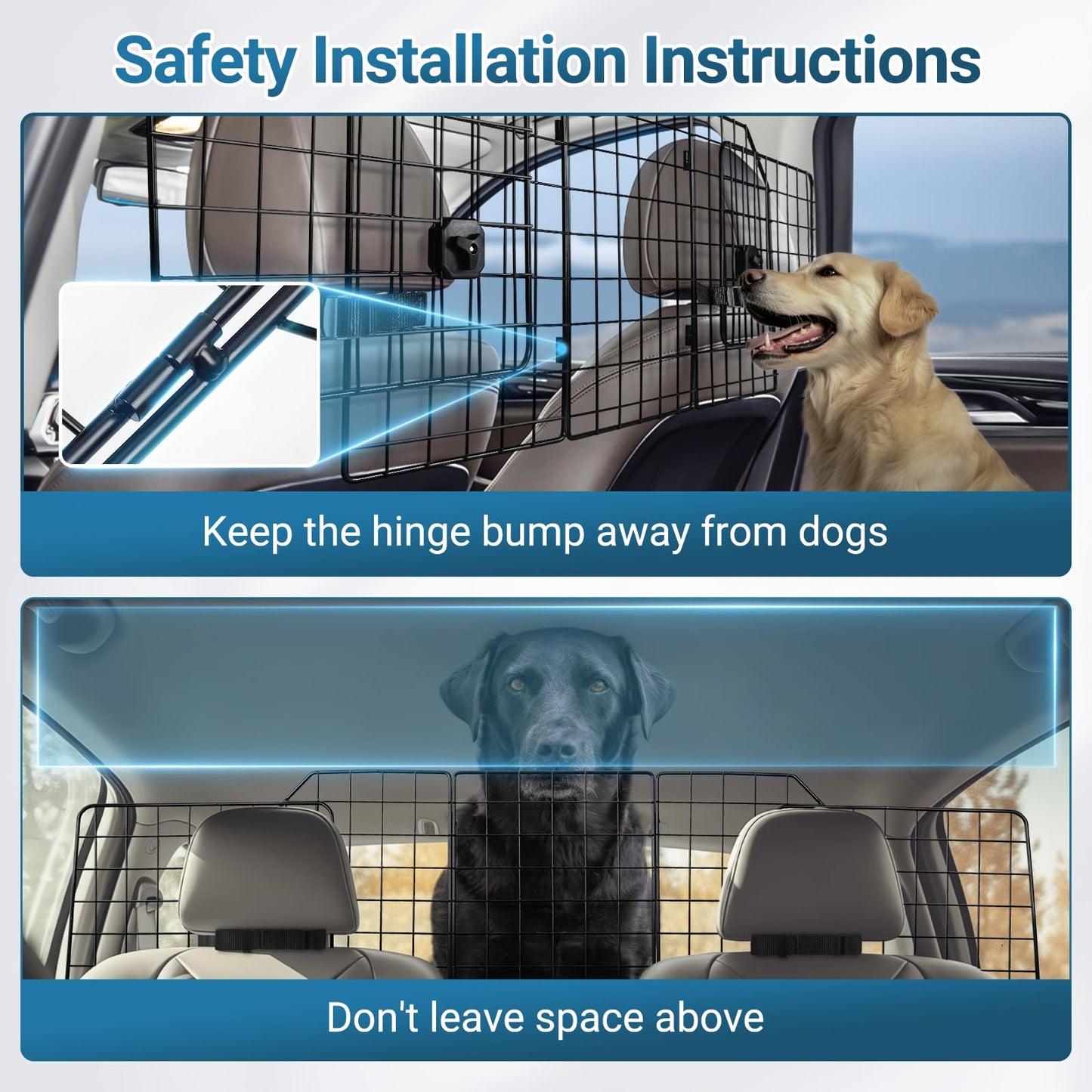 Triple-Folding Adjustable Dog Barrier - Heavy-Duty Wire Mesh for SUV/Van Cargo Area, Universal Fit