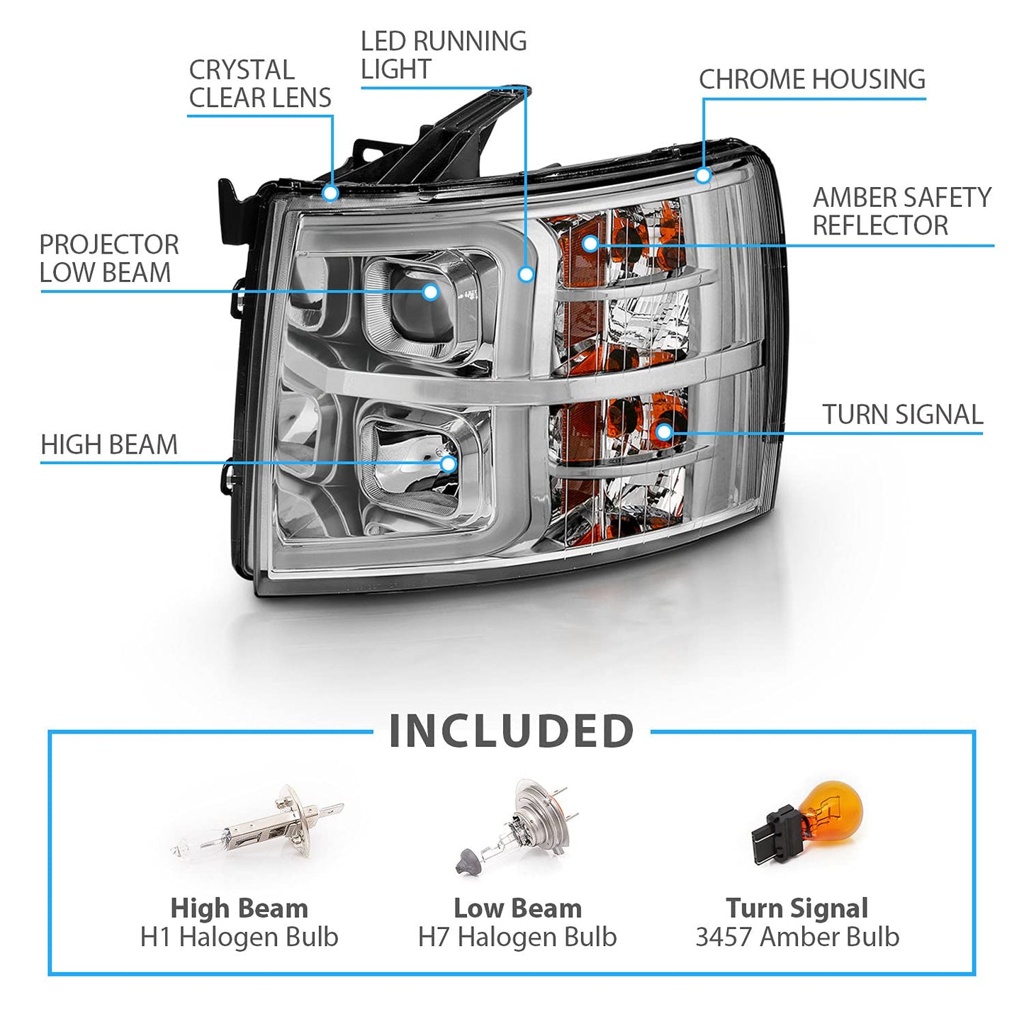 For 2007-2013 Chevy Silverado 1500/07-14 2500HD 3500HD Led, Halogen - OHMU