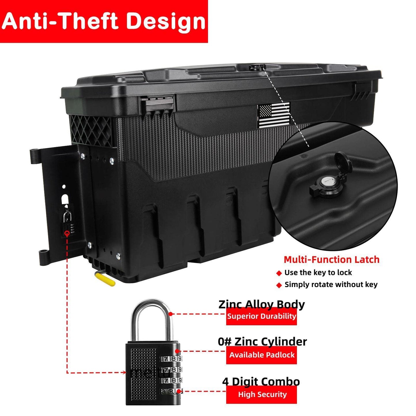 Lockable Truck Bed Storage Box with Password Padlock For 2019-2023 Dodge Ram 1500 2500 (No Fit 1500 Classic Model)