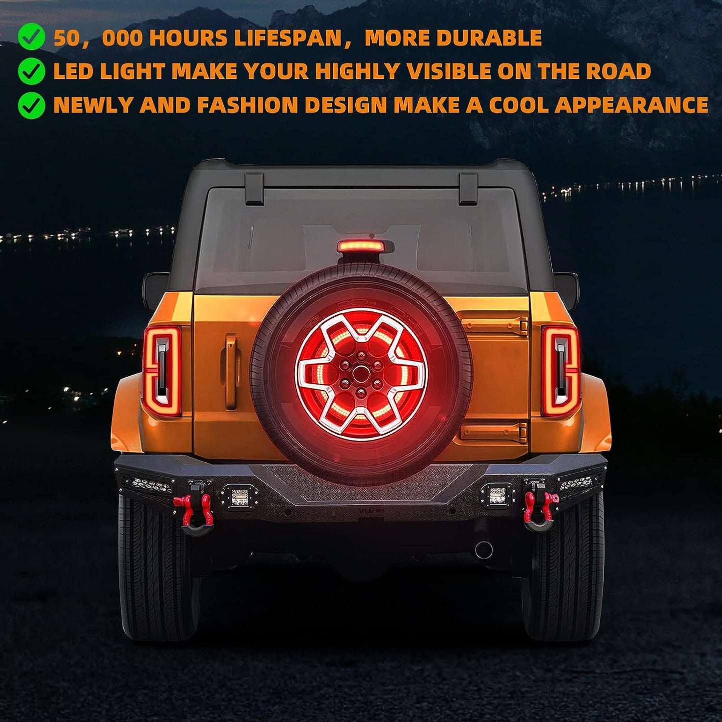 3 Side Light-Emitting Spare Tire Brake Light for Ford Bronco 2021 2022 2023
