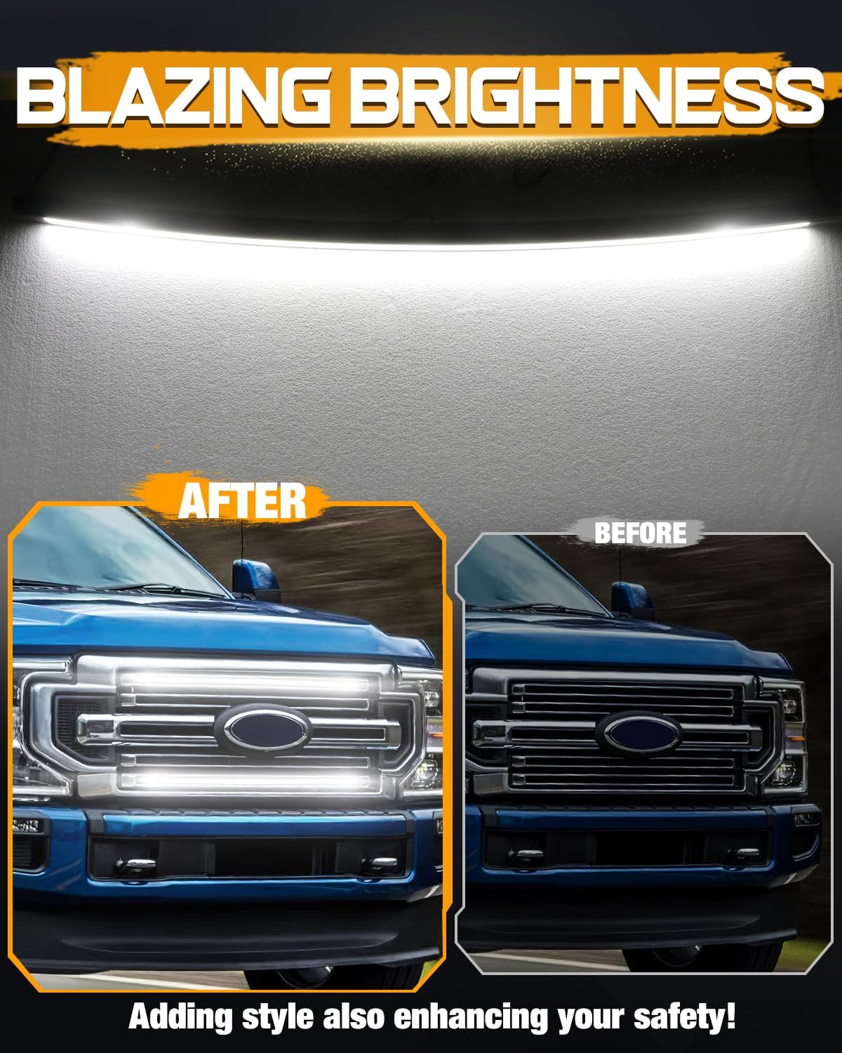 LED Grille Lights for Ford, Niking Auto 2Pcs 37'' DRL Front Grille Accent Curved Bar Light Kits for 2017-2022 Ford F250/ F350 Super Duty Truck LED Neon Grille Lights 12V