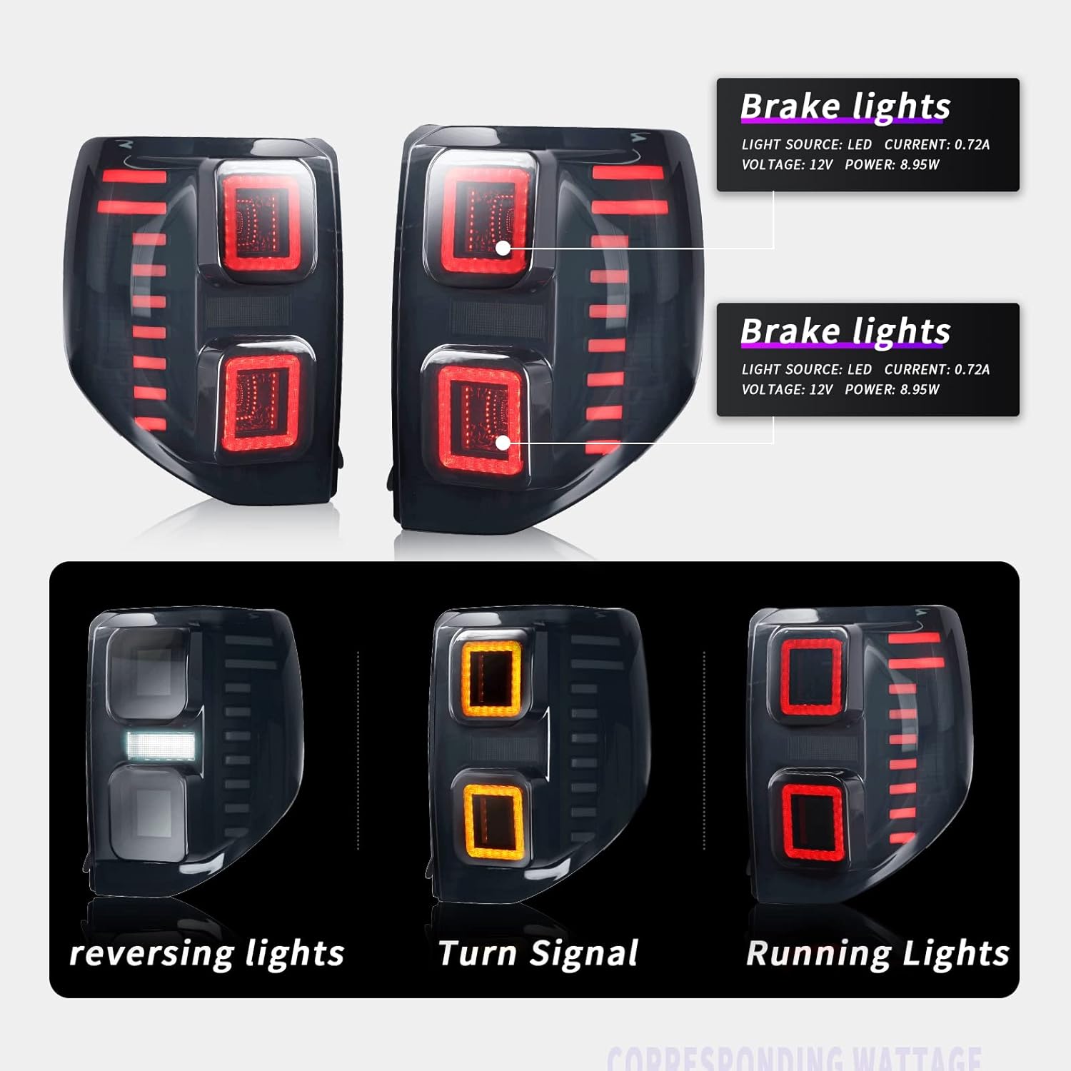 Archaic LED Tail Lights Assembly Compatible with Ford Bronco Sport 2020-2025 w/Sequential Turn Signals&Start Up Animation