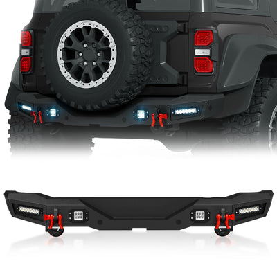 Bronco Rear Bumper with LED Lights, Sensor Holes, D-rings