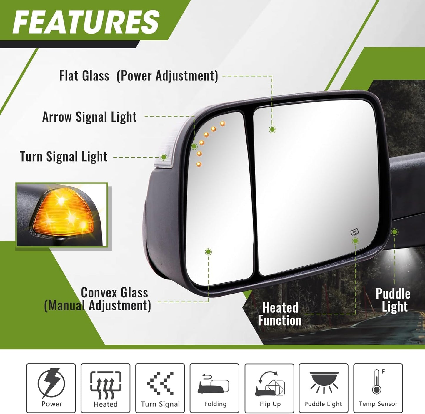 Power Heated Mirror Compatible for 2009-2018 Ram 1500 2500 3500/Classic 2019-2023 - OHMU
