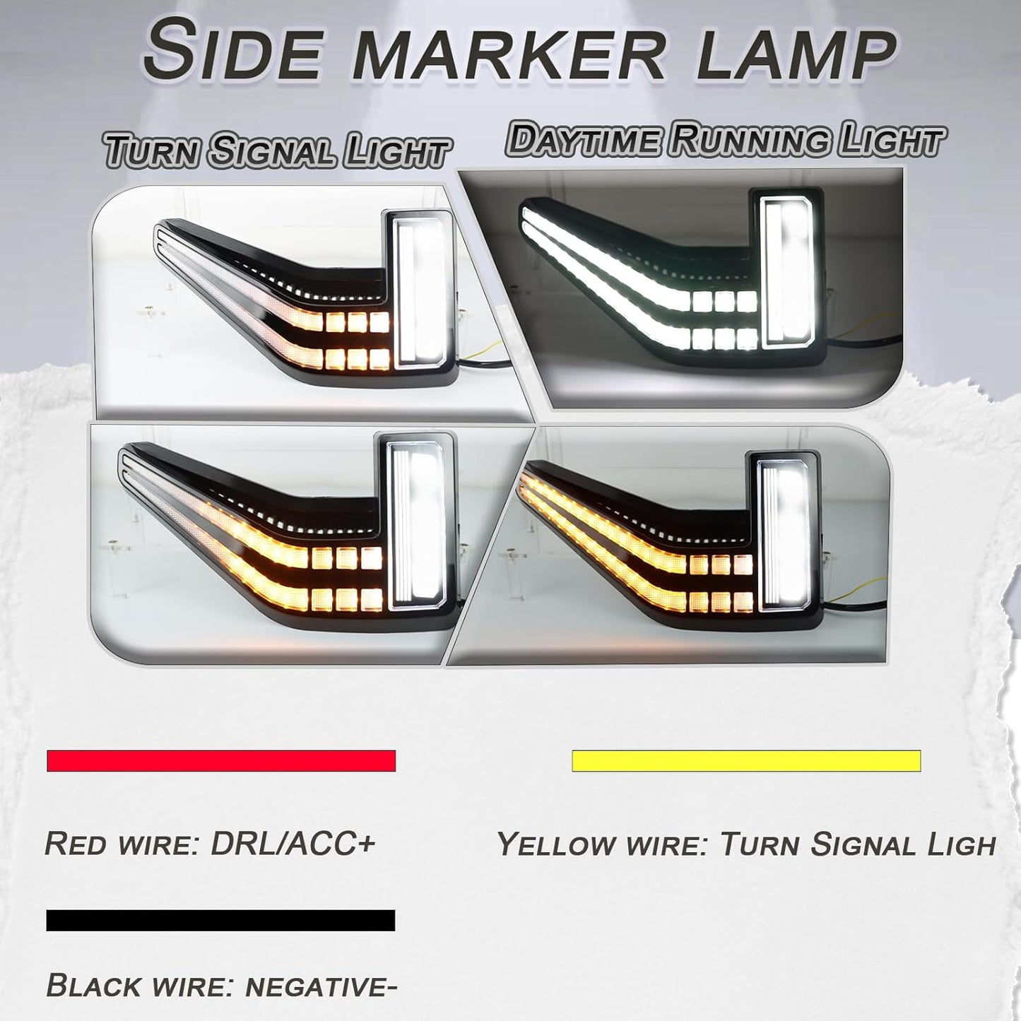 Led Fender Side Marker Lights Assembly, 2 Pcs Amber Front Fender Lamp Kit for Ford F150 for F-150 2021-2025 Pickup,Function as Amber Sequential Turn Signal Light & Daytime Running Light
