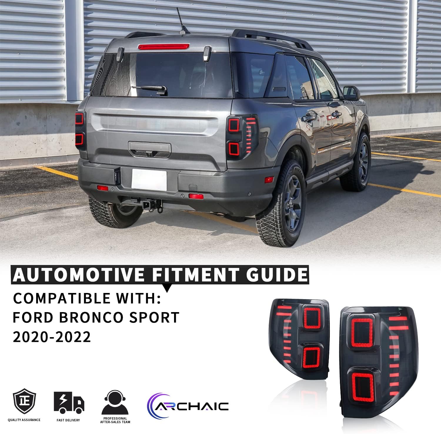 Archaic LED Tail Lights Assembly Compatible with Ford Bronco Sport 2020-2025 w/Sequential Turn Signals&Start Up Animation