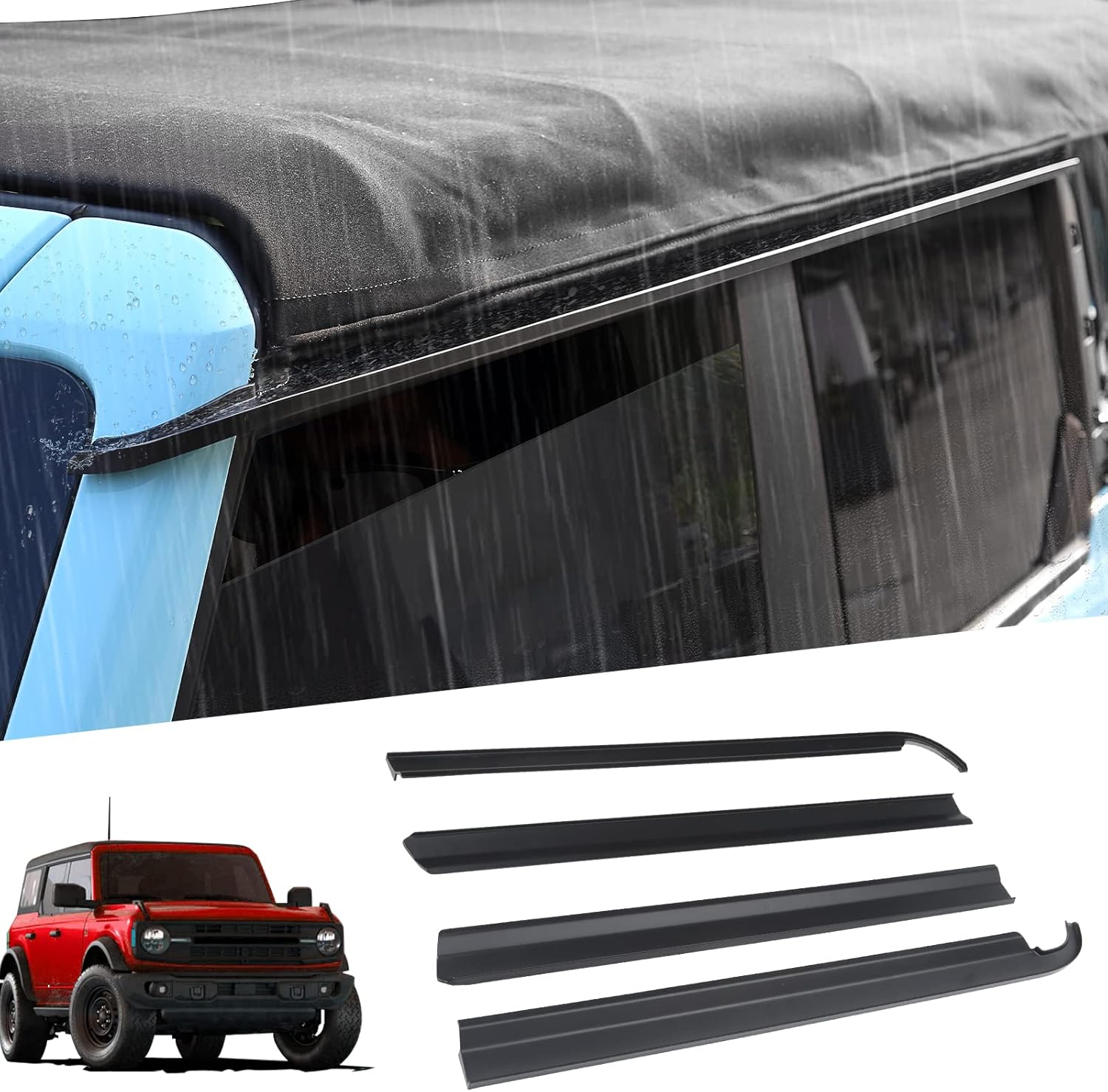 Mabett Window Visor Rain Guard for Ford Bronco 2021 2022 2023 2024 Accessories 4-Door Protect from Raindrops Sound Noise Sun Rays (4PCS)