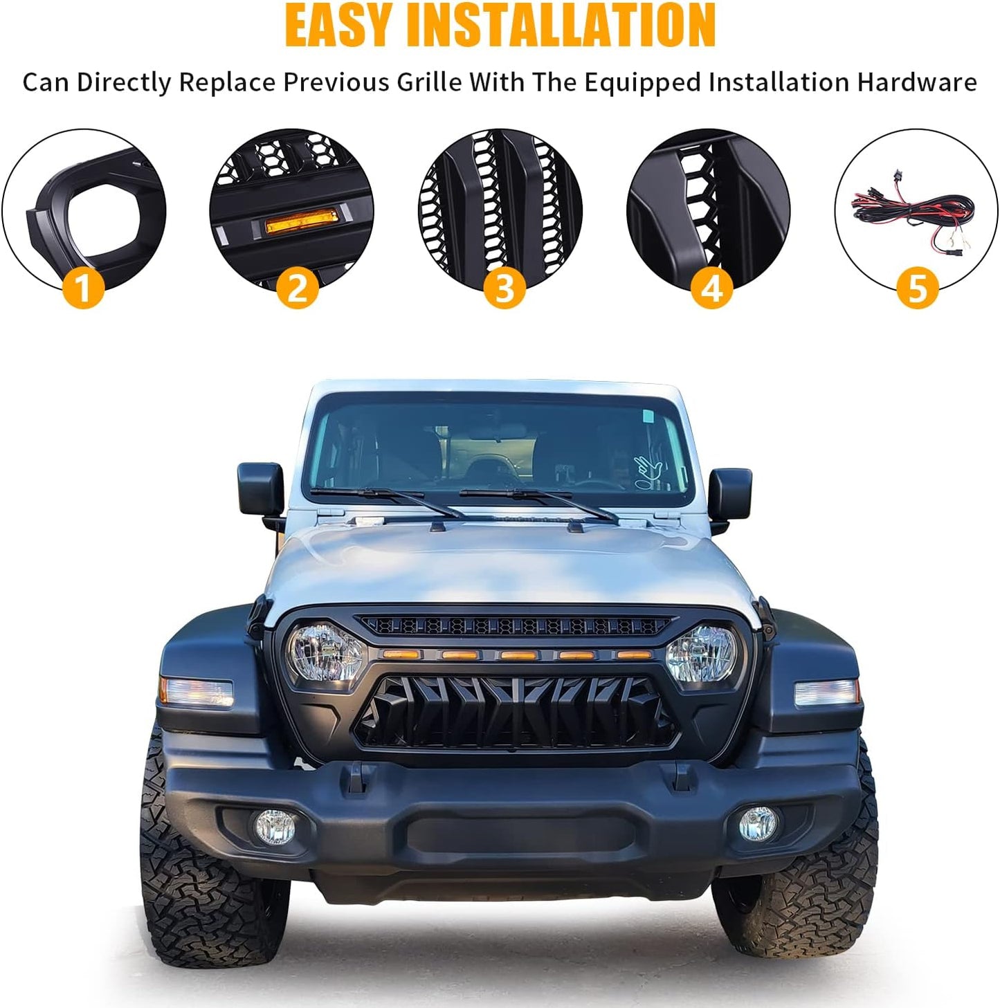 Mesh Grille Front Grill Cover for 2018+ Jeep Wrangler JL JLU JT Gladiator - OHMU