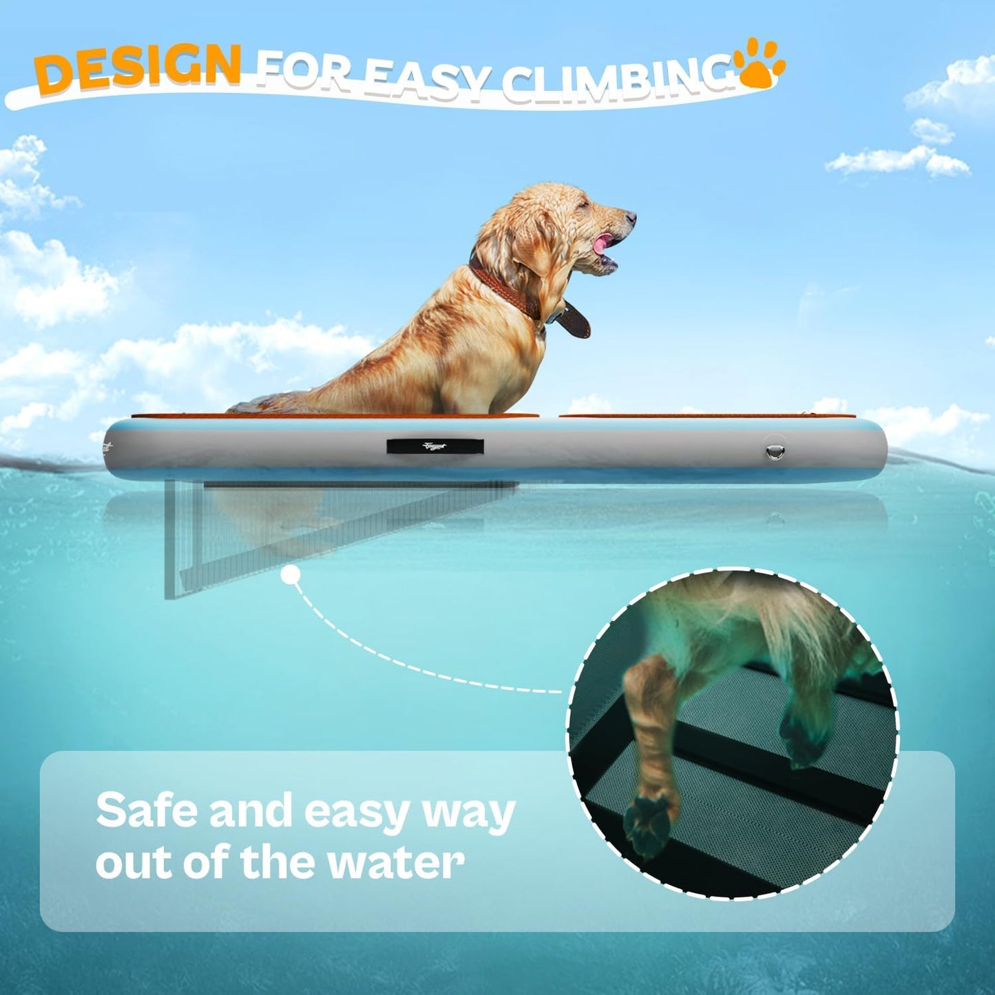 Dog Pool Ramp | 60×40" Pet Water Ramp | Dog Boat Ladder for Large Dogs Up to 230lbs | 95% Large Area EVA Covered | Claw-Friendly & Stable | Inflatable Pup Plank for Lakes, Pools, Boats