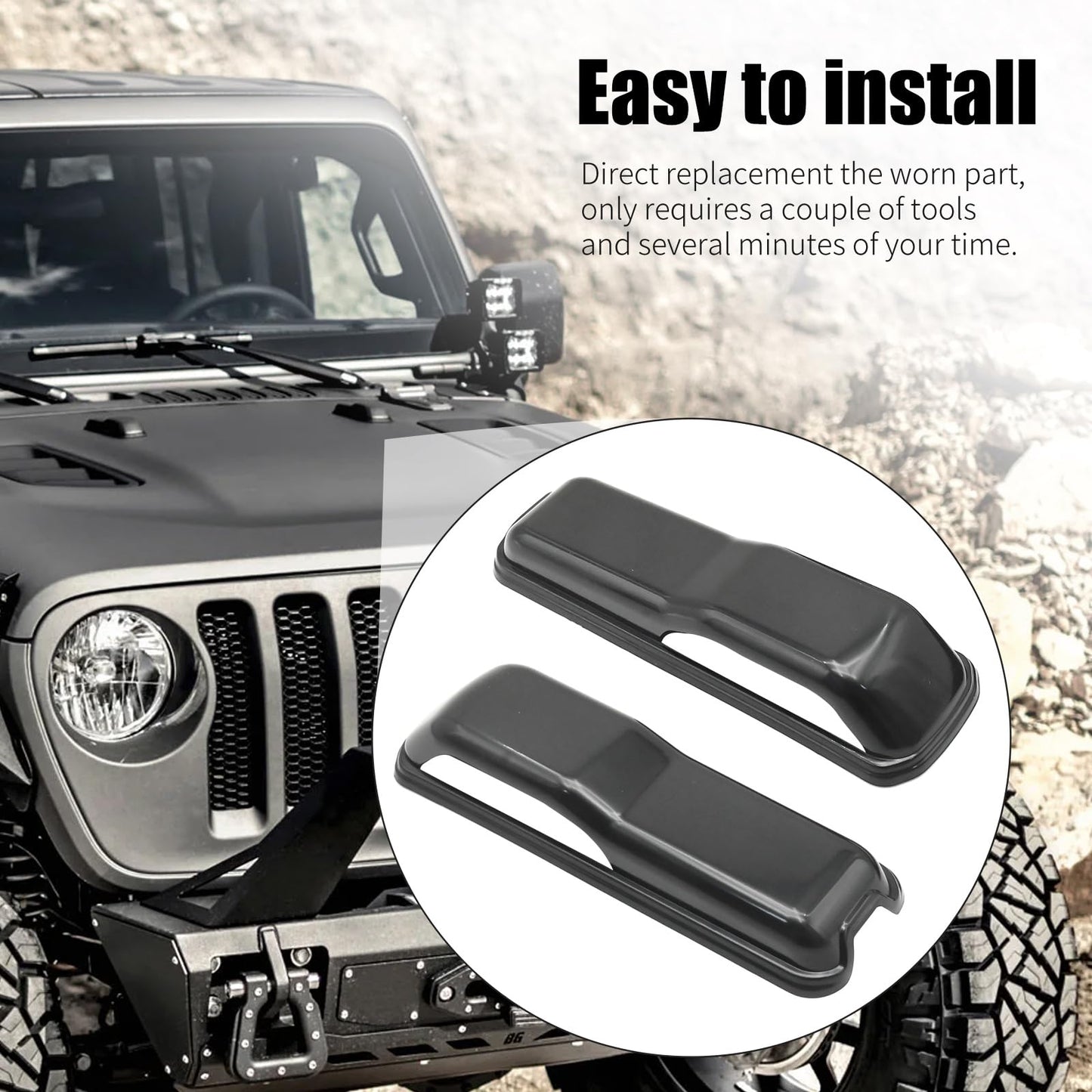 Jeep Wrangler JL JT Hood Hinge Cover Trim Kit, Black