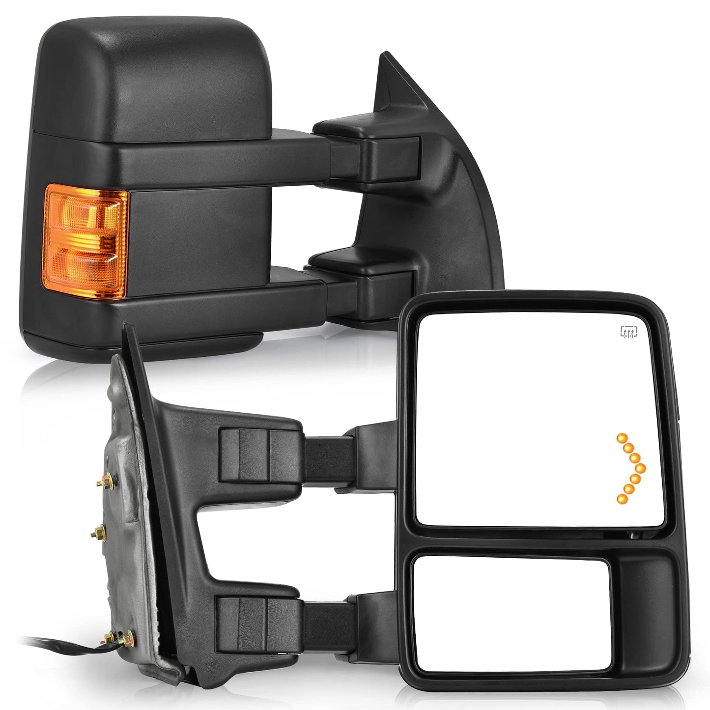 YITAMOTOR Towing Mirrors Side Mirror Compatible with 1999-2016 Ford F250 F350 F450 F550 Super Duty, Power Heated Manual Telescoping Foldable Arrow LED Turn Signal Light Smoke
