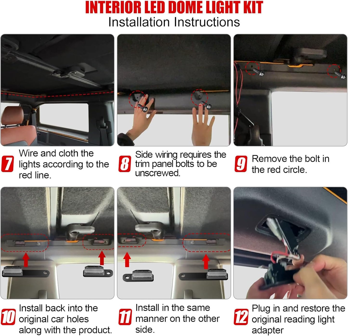 4-PCS LED Interior Dome Light Kit for 2021-2024 Ford Bronco 2/4-Door (Excludes Sport)