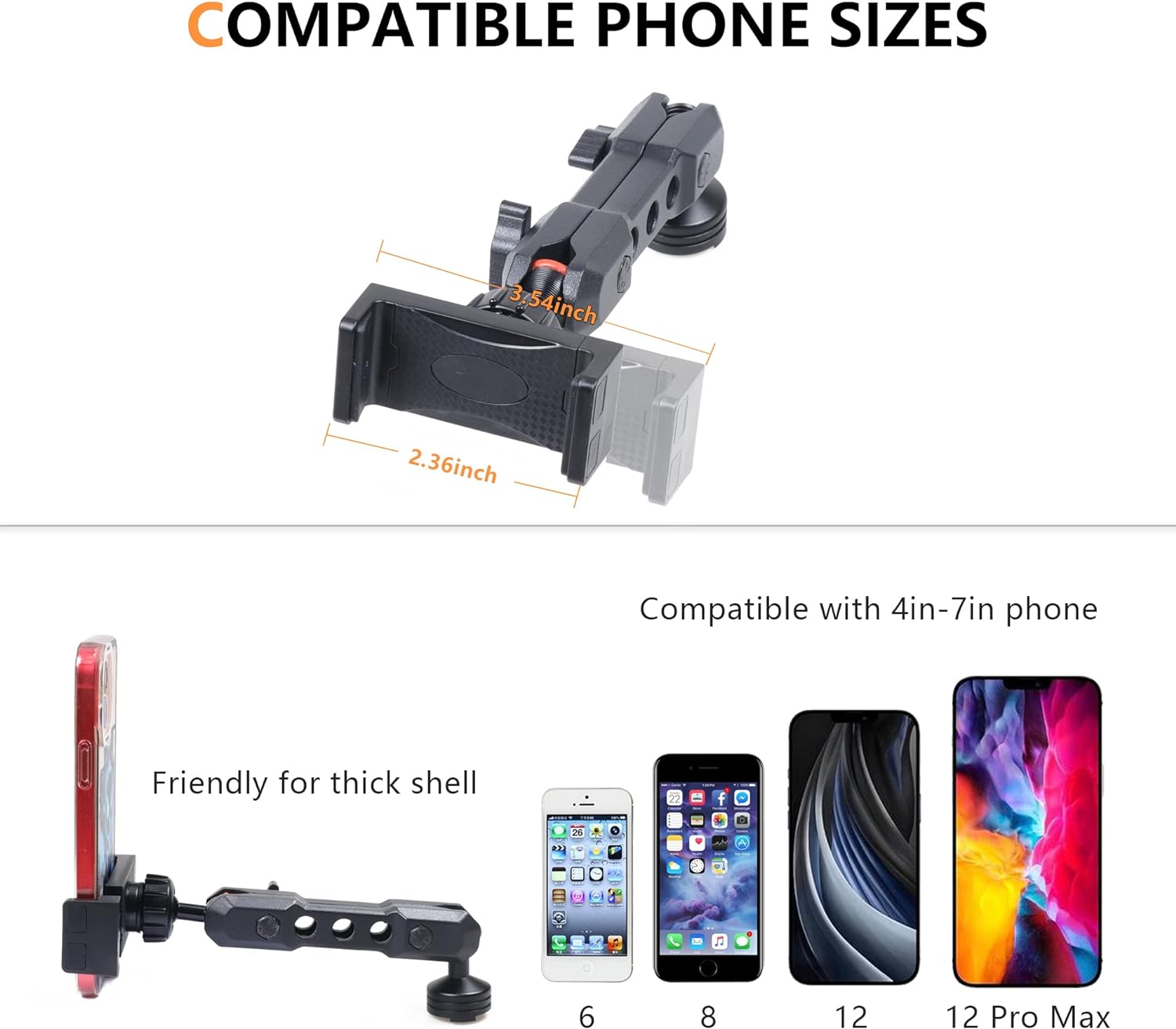 Dash Phone Mount Holder for 2021 2022 2023 2024 2025 New Ford Bronco 2/4 Door Interior Accessories Dashboard Cell Phone Stand 360° Adjustable Aluminum Smartphone Bracket Black