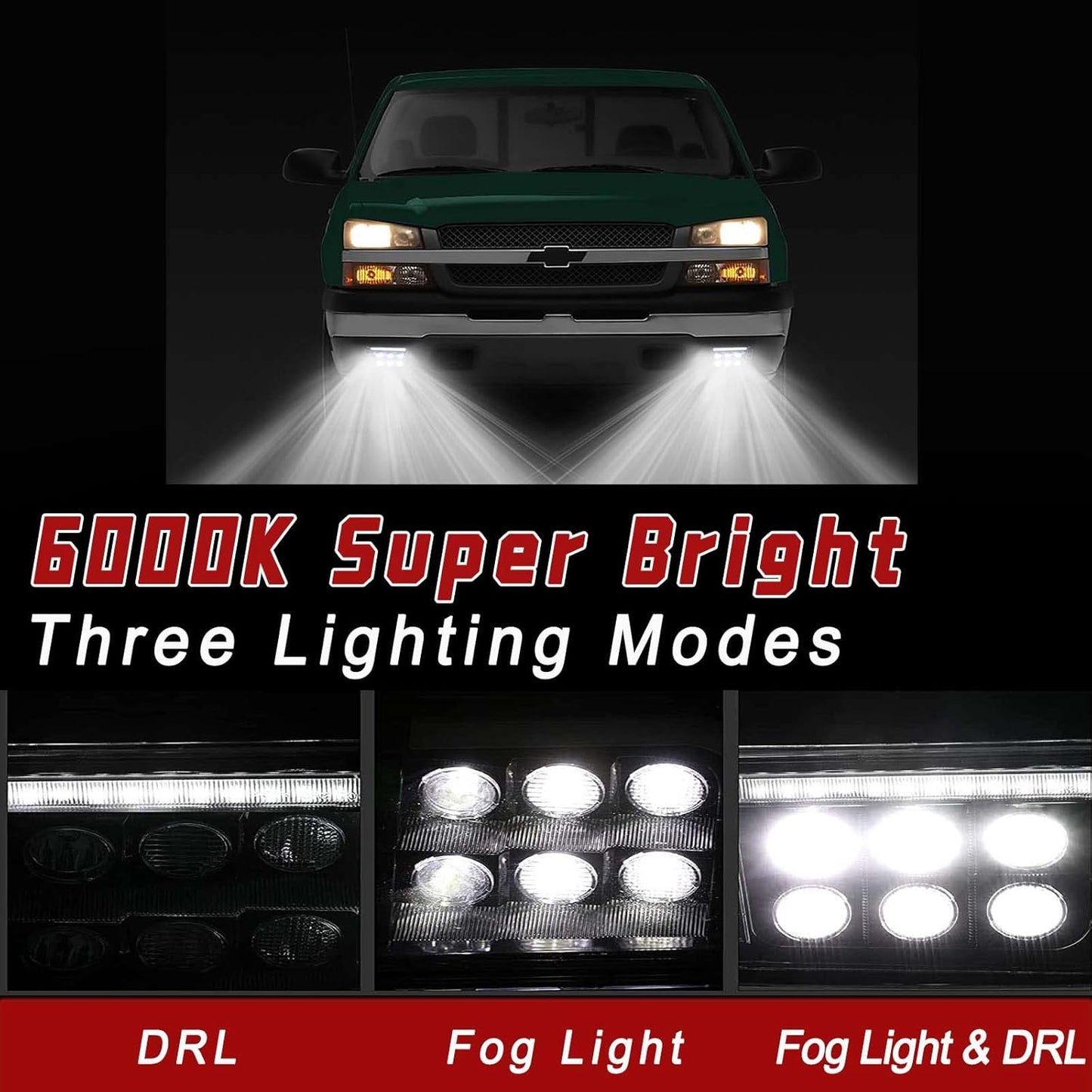 Tecoom LED Fog Lights with Daytime Running Lamps Compatible with 2003-2007 Chevrolet Avalanche Silverado 1500/2500/3500 Classic