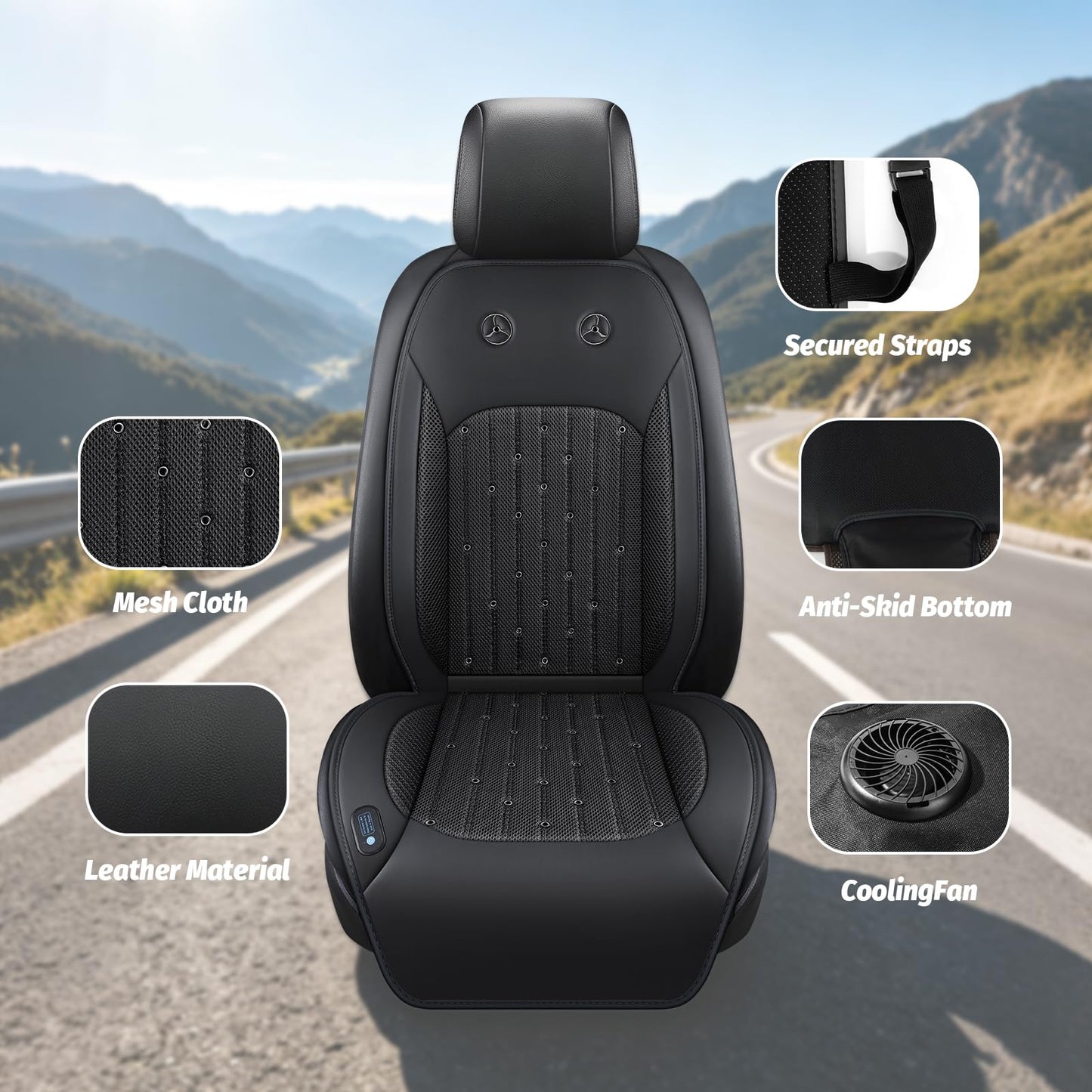 Ventilated Car Seat Cover with Dual Turbo Fans, 3-Speed Cooling Cushion